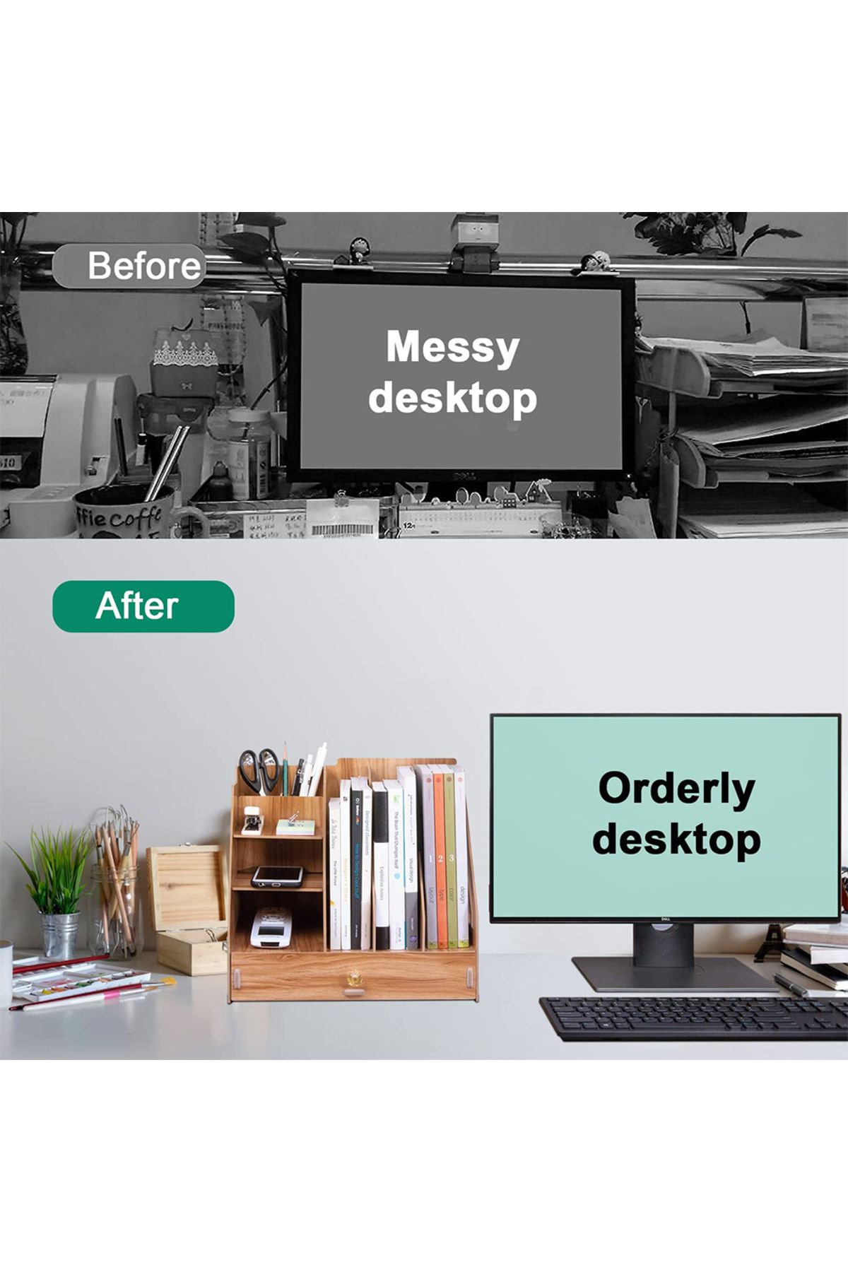 KidLe-Office Finishing Rack Basket File Rack Multi-layer A4 Data Rack Wooden Desktop File Storage Rack 6