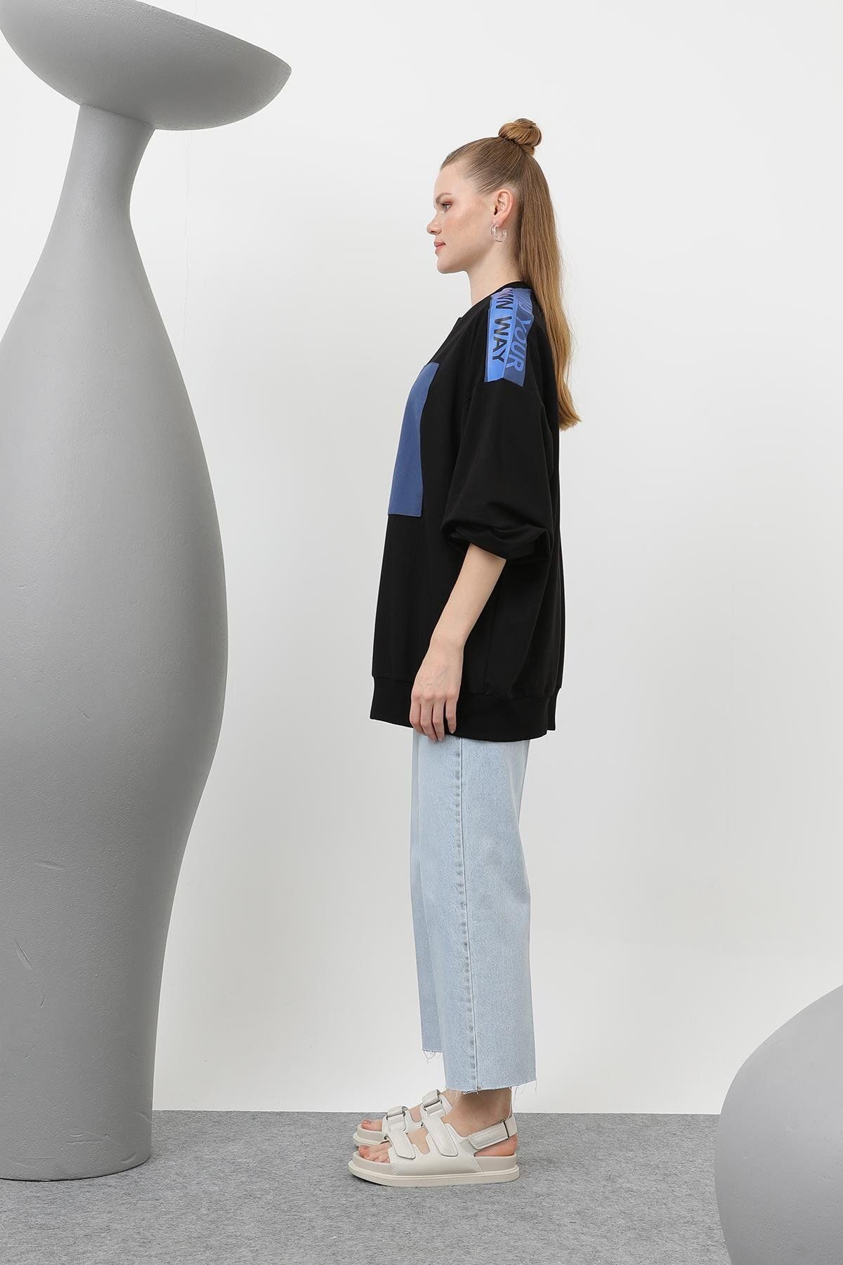 Loreen-Güllen Printed Garnished Tunic Dress -Black Indigo- 5