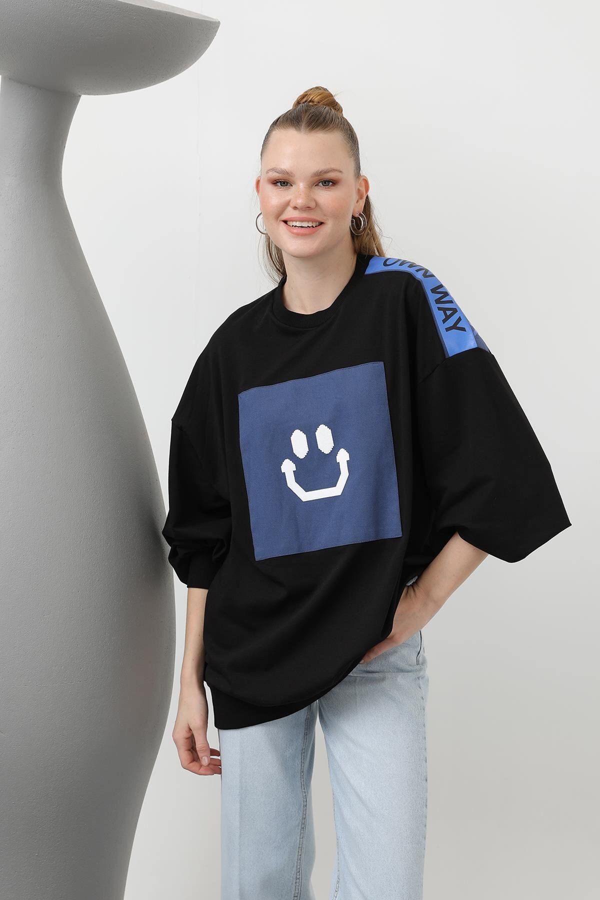 Loreen-Güllen Printed Garnished Tunic Dress -Black Indigo- 2