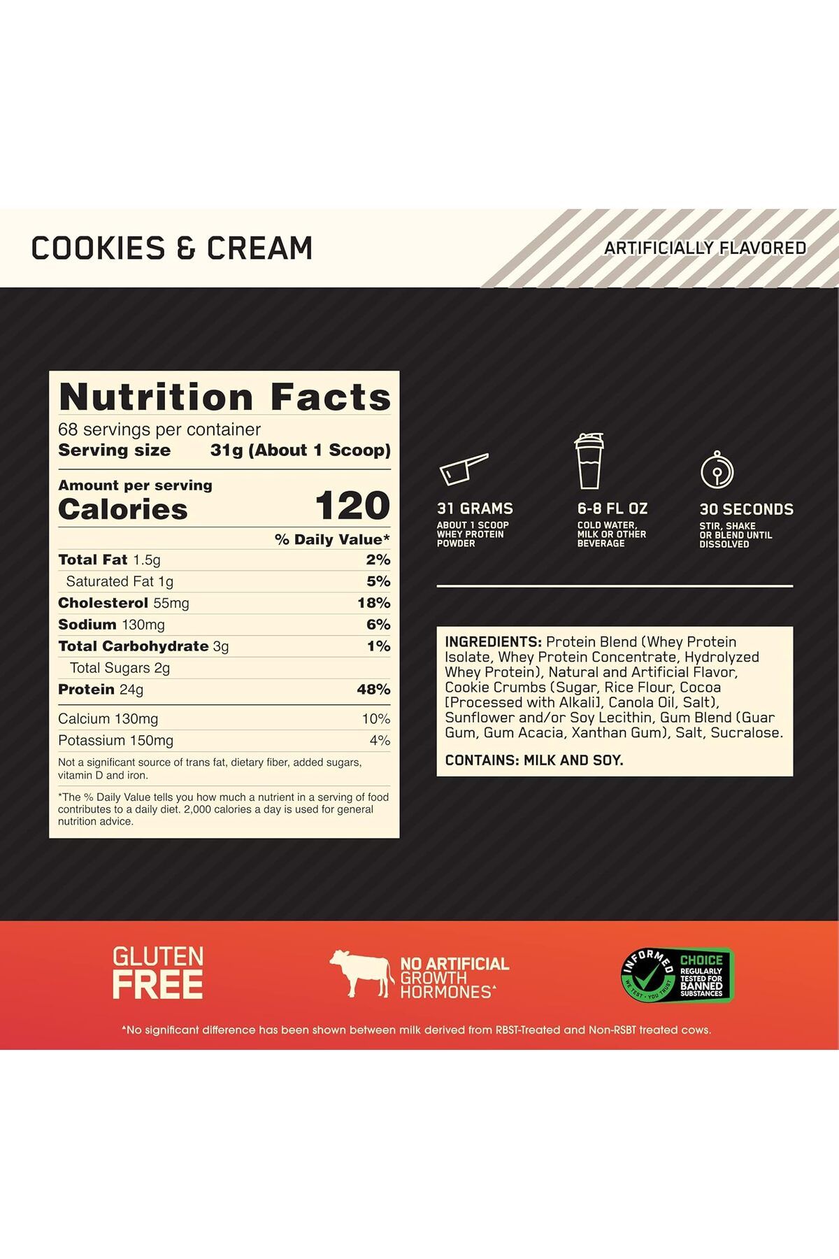 Optimum Nutrition-(ON) Gold Standard 100% Whey Protein Powder (Cookies & Cream) 5 lbs, 2.27 kg 5