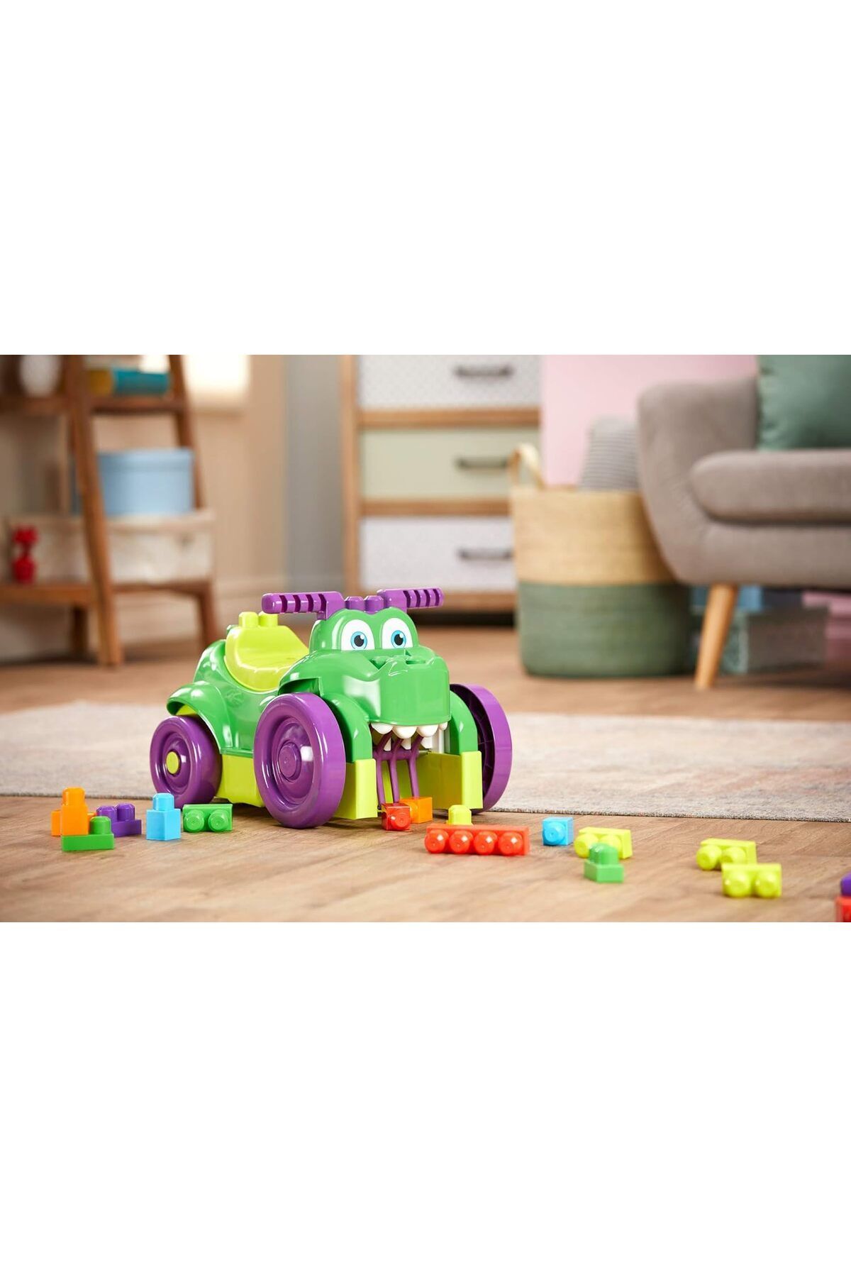 MEGA-Bloks Ride 'n Chomp Croc ride-on toy building set with 25 big and colorful building blocks, gif 6