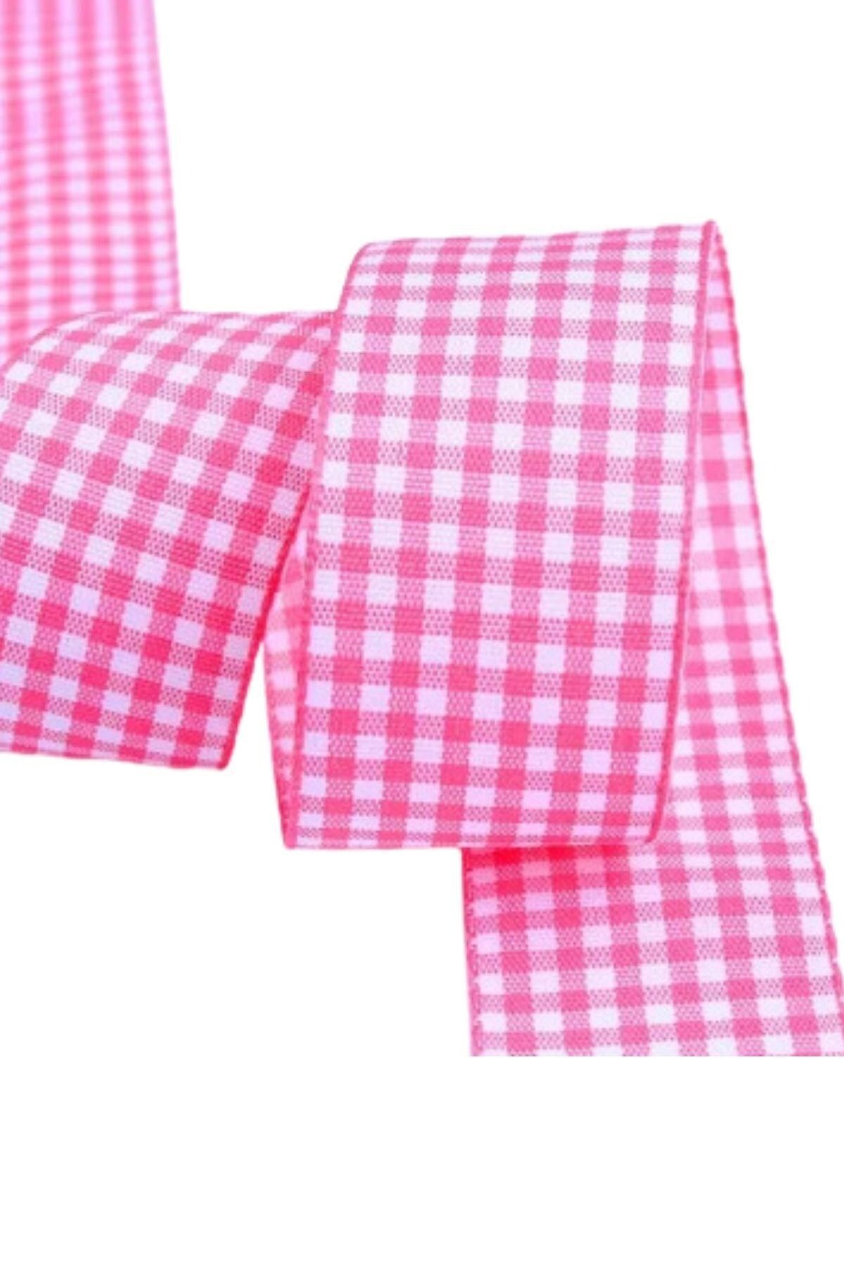BulutRetail Tafta Ekoseli Kurdele 25 mm Pembe 5 Metre