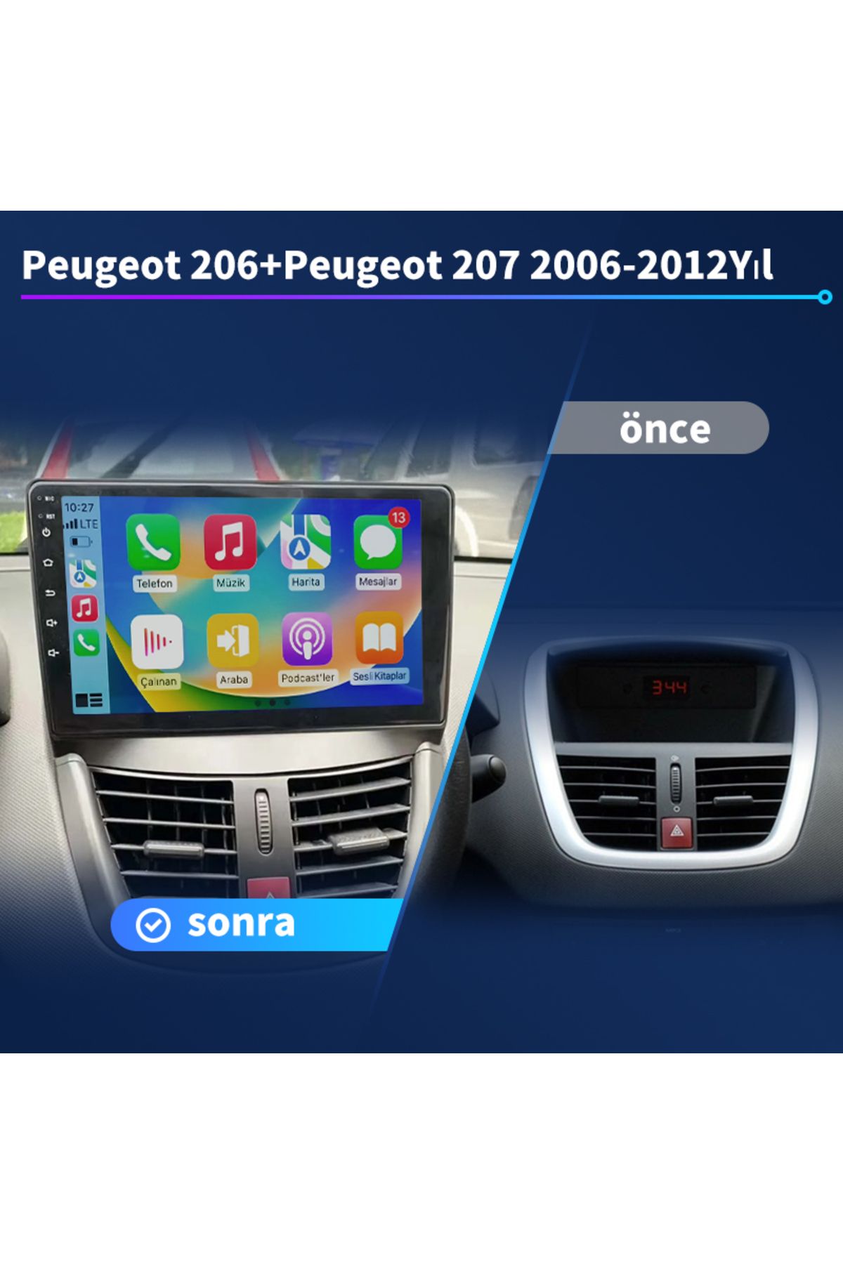 coni Peugeot 206+ Peugeot 207 2006-2012Yıl 2GB Ram Uyumlu  32GB Rom Hafıza Multimedya Kablosuz