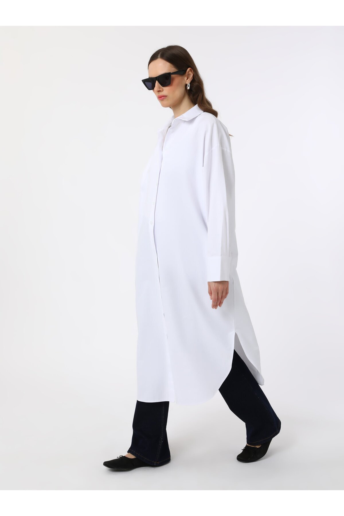 Benin-Benin Cotton Poplin Oversize Shirt Tunic - White 2