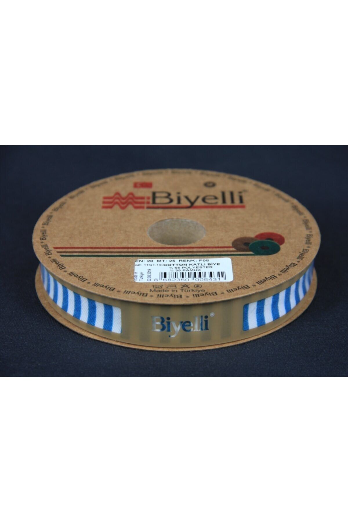 Biomak Biye Kalın Çizgili Katlı F08 Petrol 2 cm 25 Metre %65 Koton %35 Polyester
