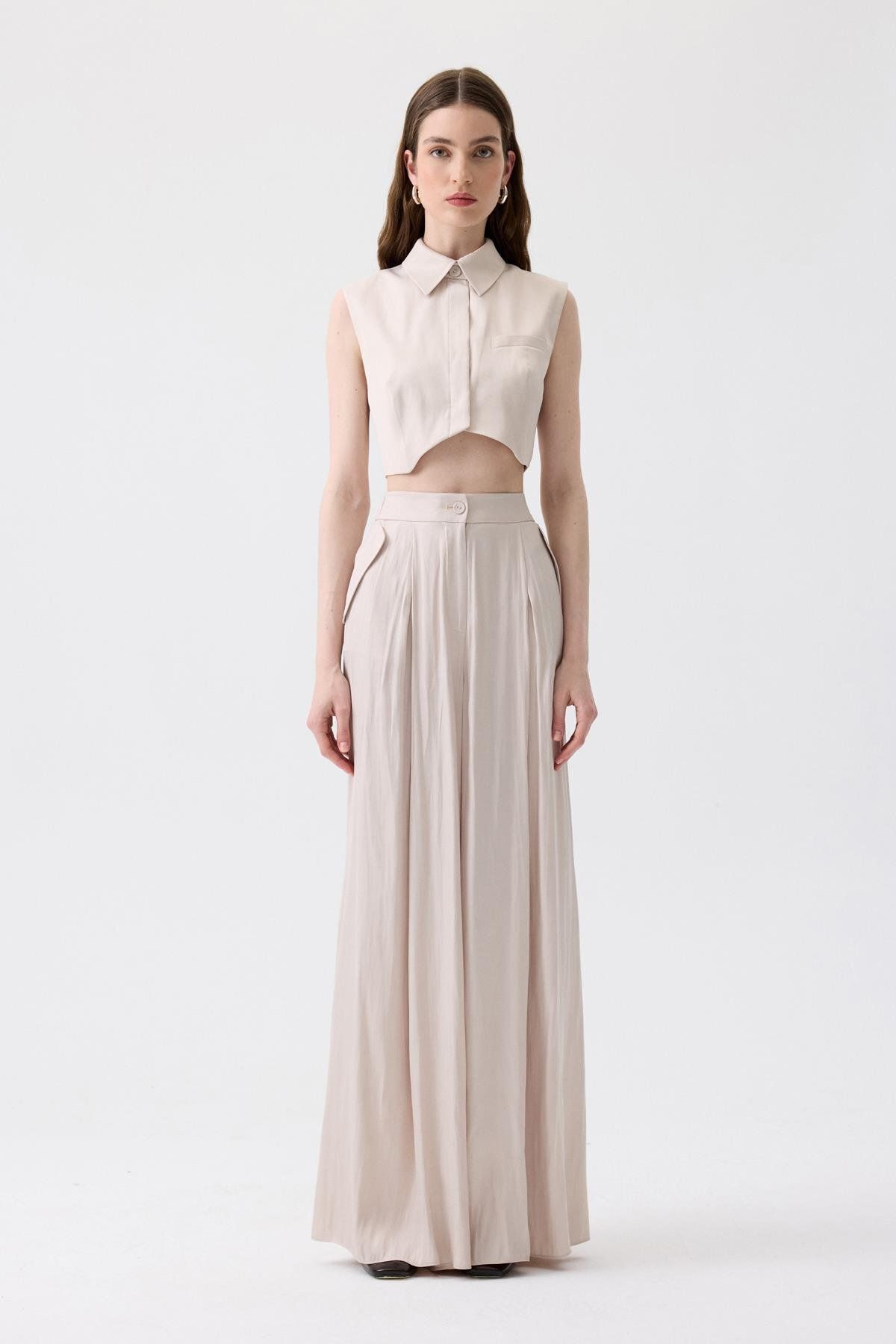 rue.-Asymmetric Cut Sleeveless Ecru Blouse 4