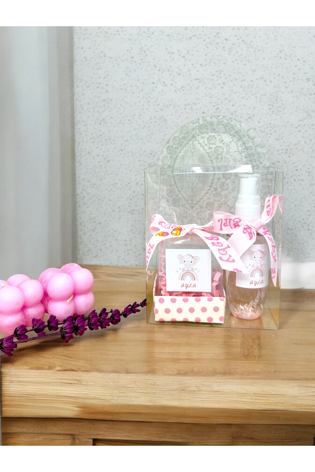 cacagift design Bebek Hediyelik Doğum Ve Doğumgünü 10'lu Çantalı Kolonya Ve Mum Seti fotoğrafı 5 (önizleme)