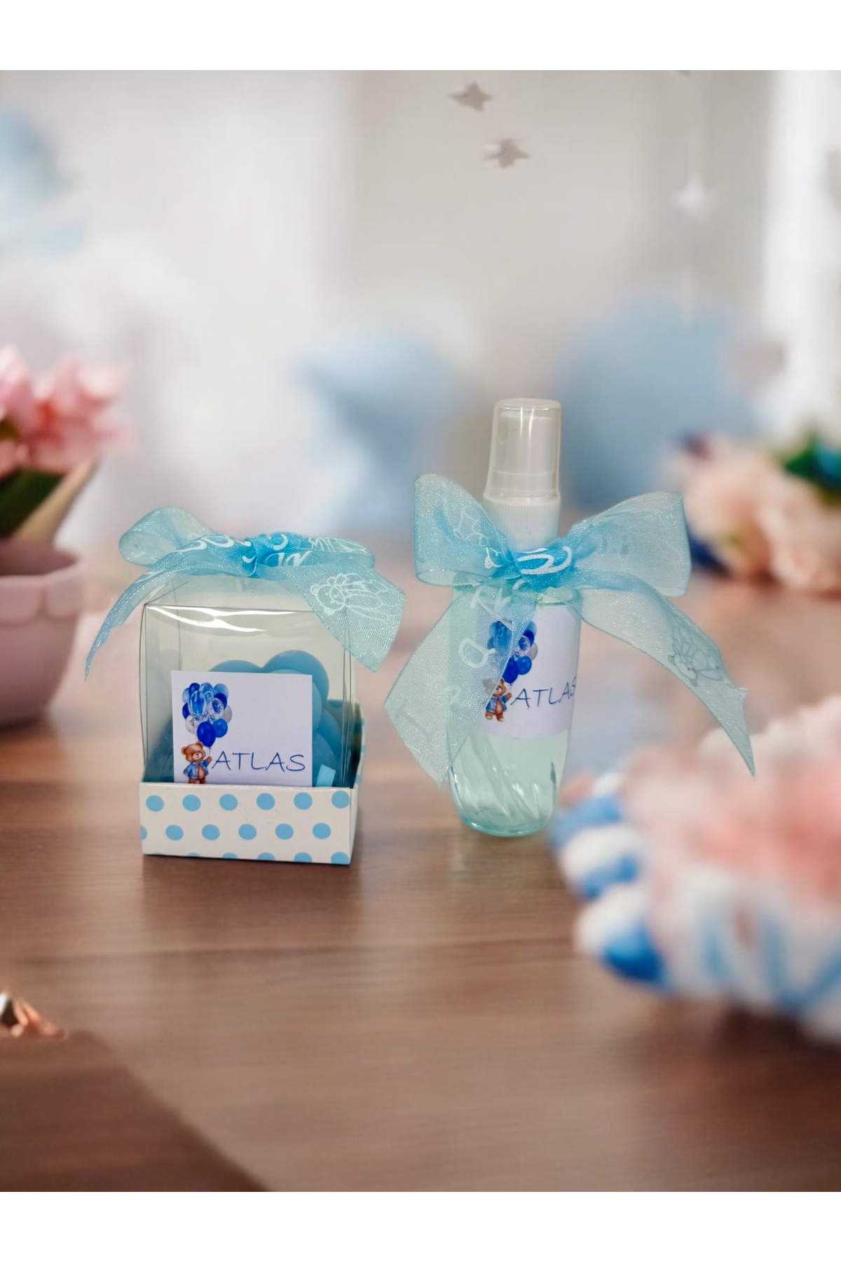 cacagift design Bebek Hediyelik Doğum Ve Doğumgünü 10'lu Çantalı Kolonya Ve Mum Seti fotoğrafı 2 (önizleme)