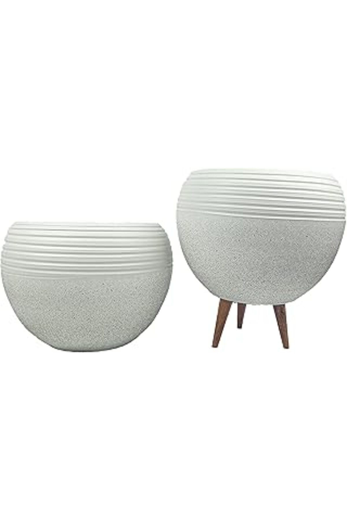 Mu Art Ahşap Bitkitasarımı Ev Dekorasyon Beyaz Granit Küp Saksı Saksılık Salon Çiçeklik Büyük Boy İkili Set (Aya