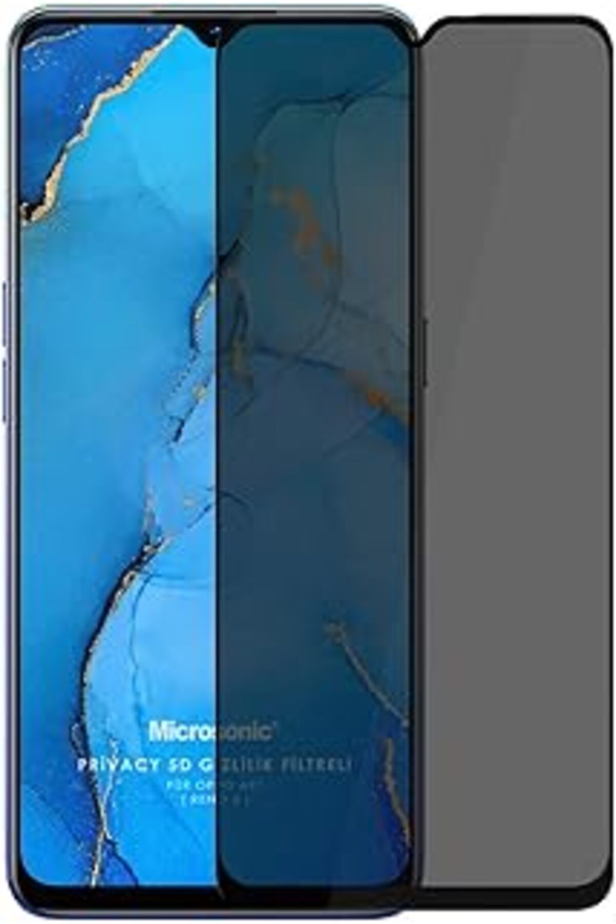 Roses Store Microsonic Oppo Reno 3 Privacy 5D Gizlilik Filtreli Cam Ekran Koruyucu Siyah
