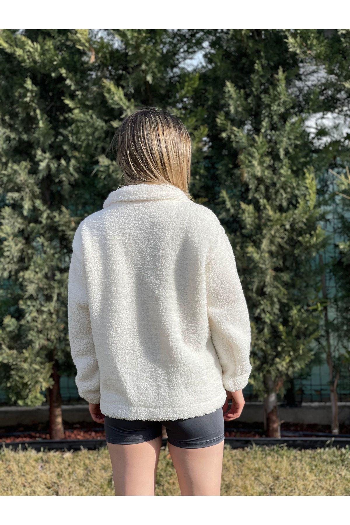 MBEY1989-Stand Collar Pocketed Plush Coat Unisex 5