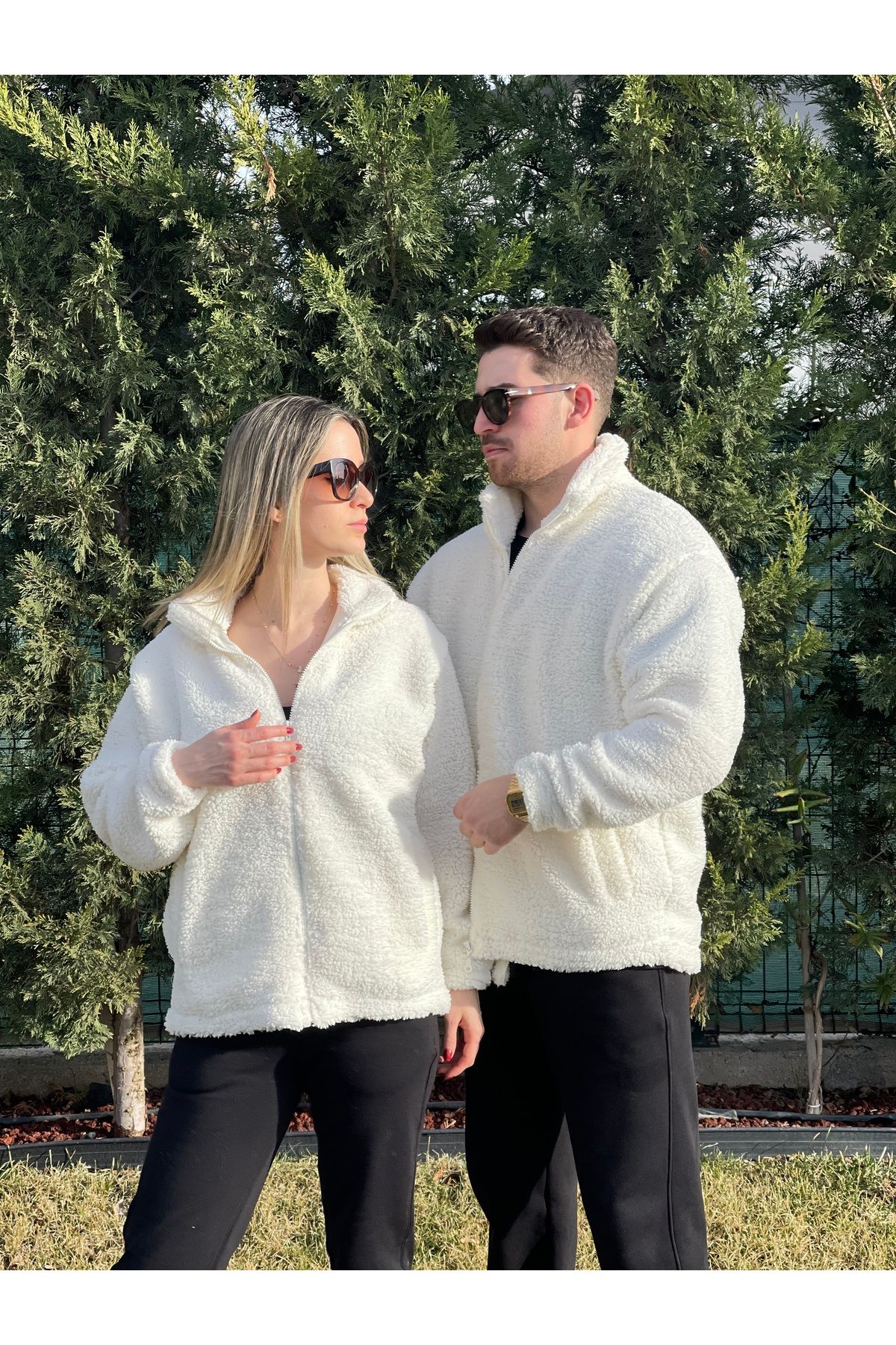 MBEY1989-Stand Collar Pocketed Plush Coat Unisex 7