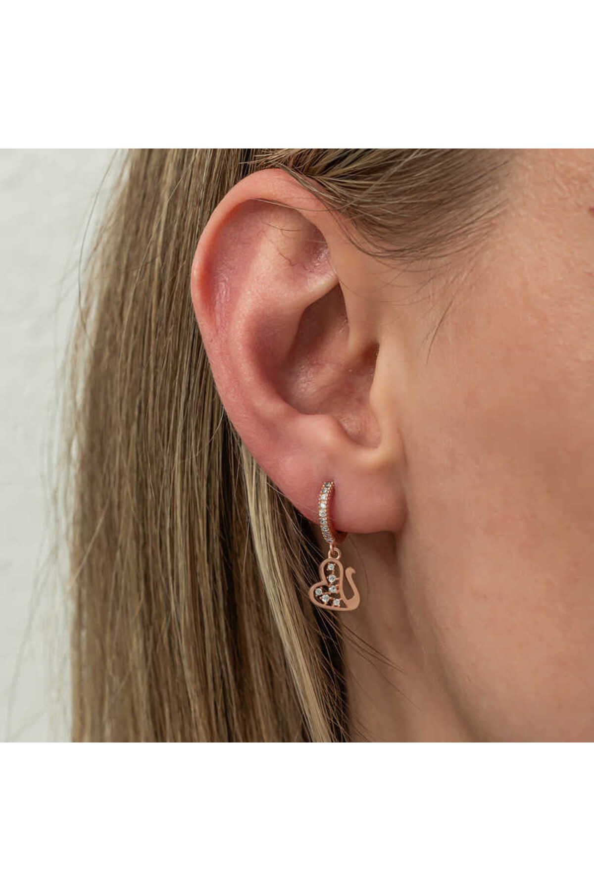 Skygo-Rose Swan Patterned Silver Dangle Women's Earrings 3