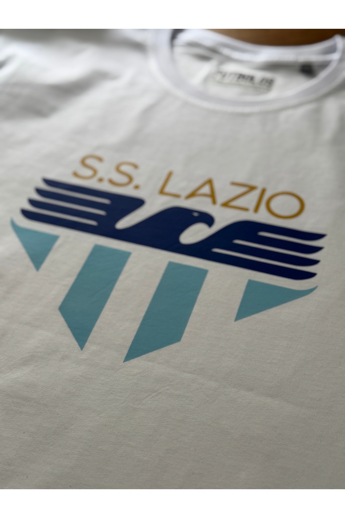 Futbolos-تي شيرت رجالي أبيض - طباعة Lazio، رقبة دائرية 4
