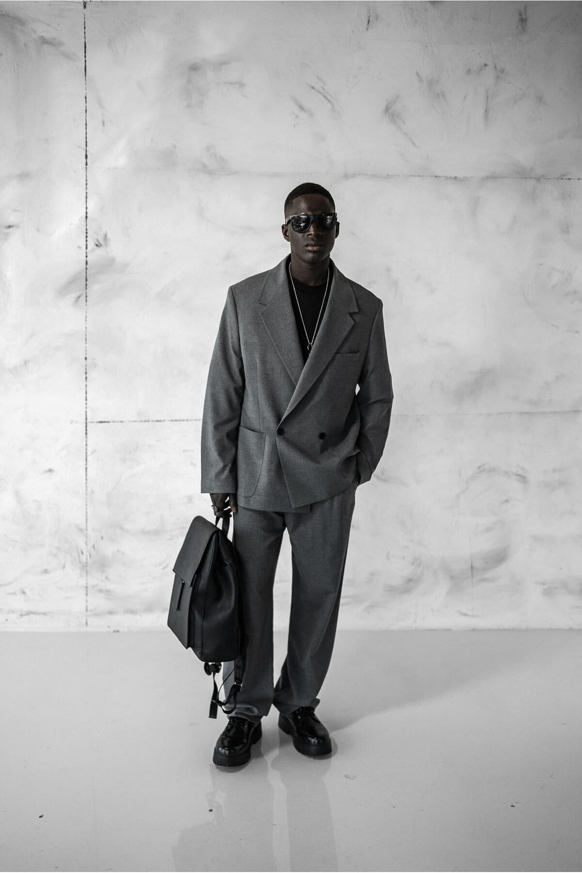 ablukaonline  Erkek Kruvaze Düğmeli Oversize Takım Elbise Gri - Görsel 7