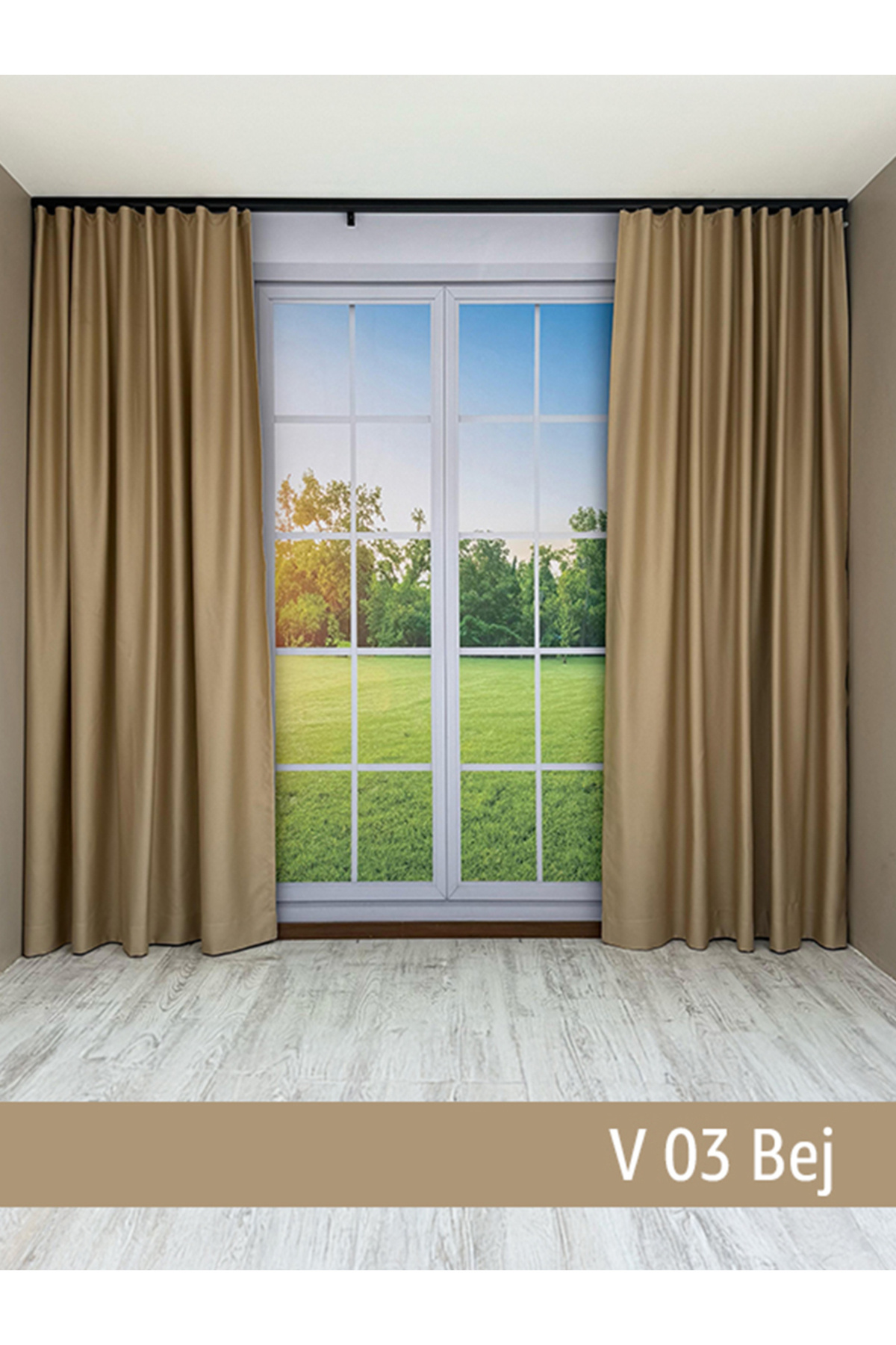 Donatti Beige Star Blackout Single Wing Background Curtain without Piles