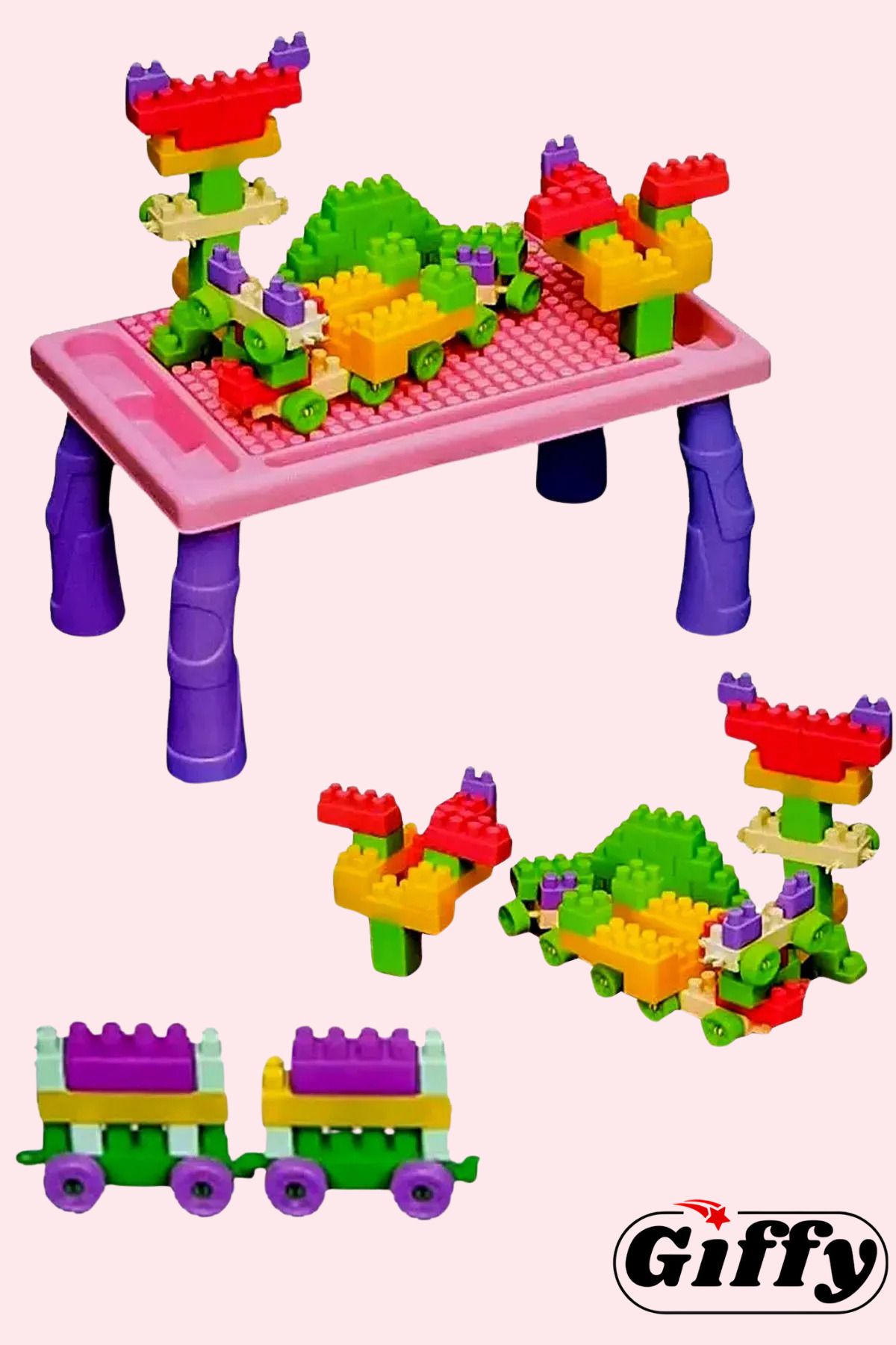 giffy-مجموعة مكعبات البناء وطاولة الأنشطة التعليمية المكونة من 100 قطعة من Toy Pink 3