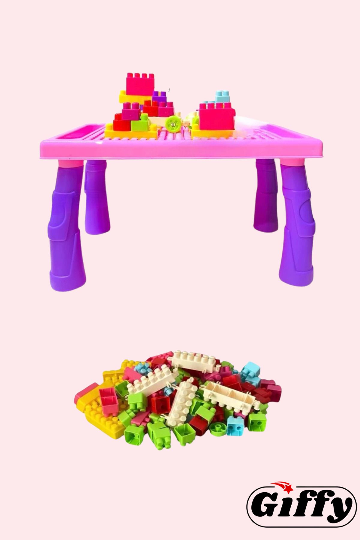 giffy-مجموعة مكعبات البناء وطاولة الأنشطة التعليمية المكونة من 100 قطعة من Toy Pink 6