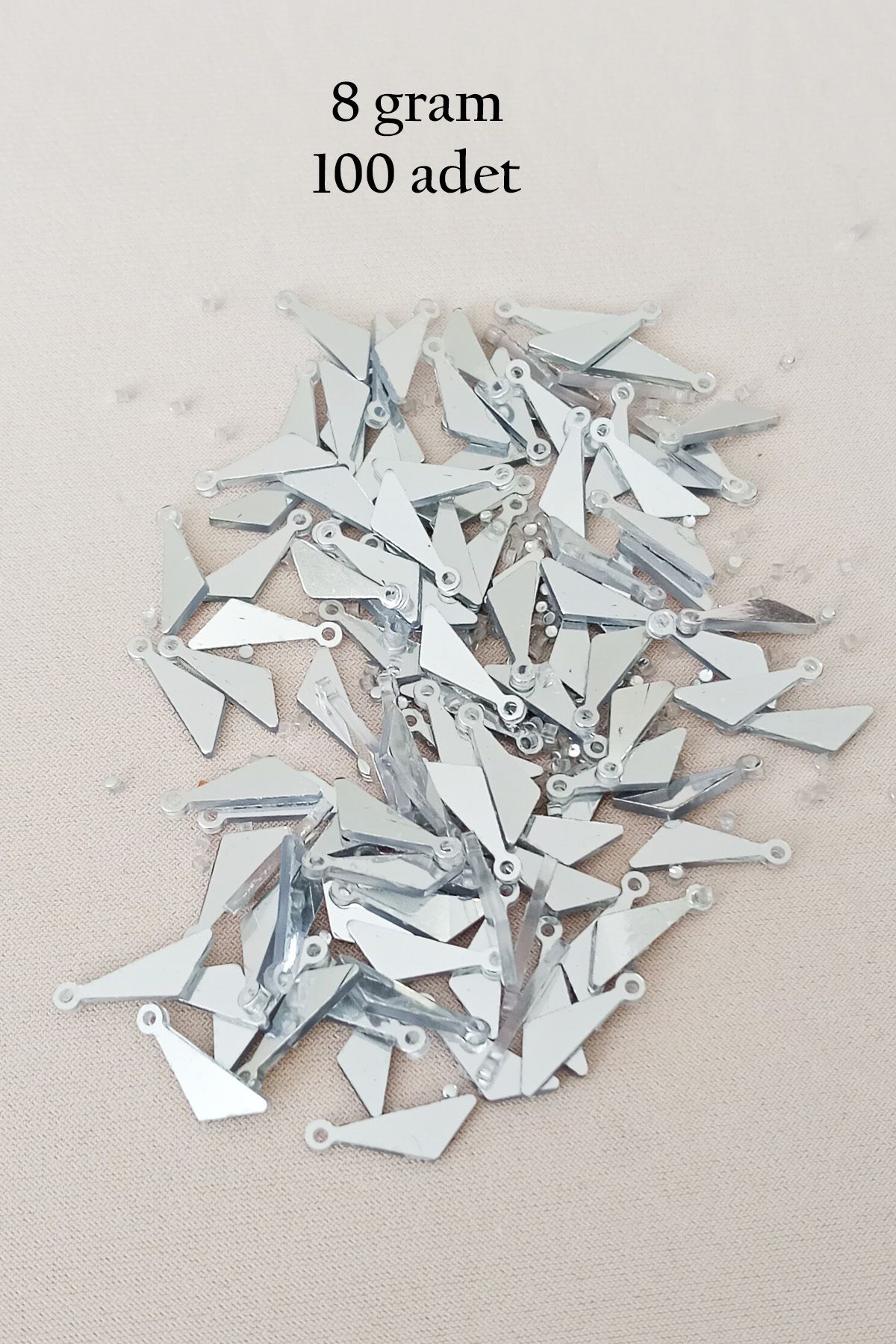Mu Art Oya Abiye Bileklik Kolye Pleksi Metalik Plastik Pul Gümüş Renk 8 Gram 100 Adet - Bnc533