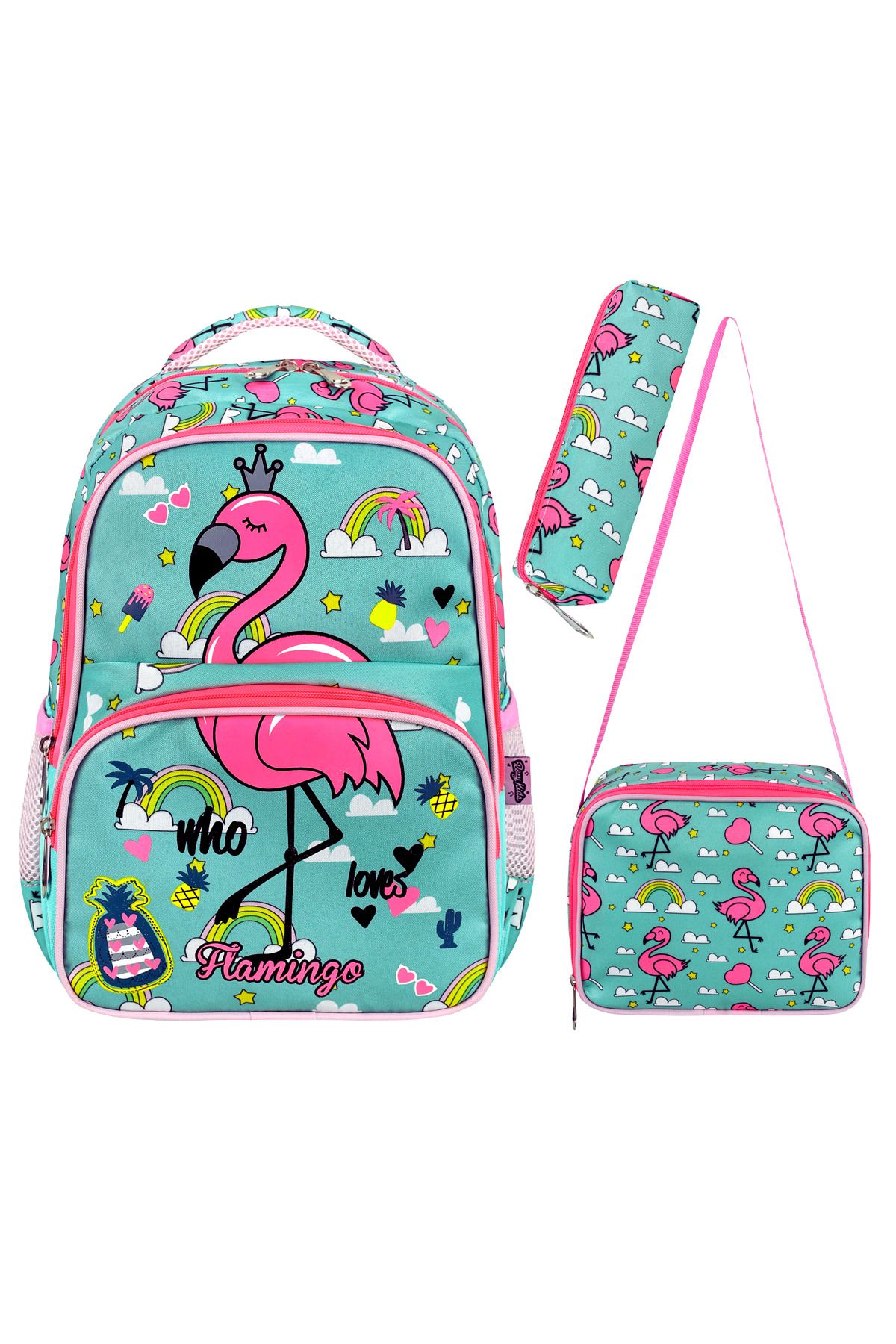 YOUOY-Set geantă de școală primară cu licență cu model Flamingo și geantă termică pentru prânz 1