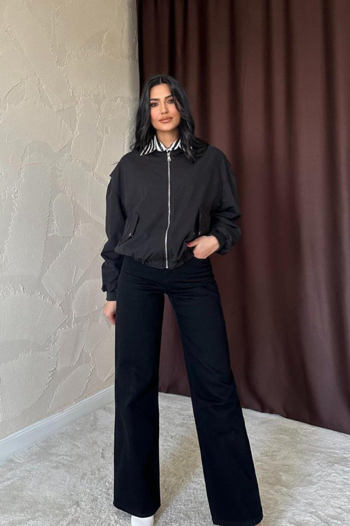 velmorafashion Siyah Parçalı Bomber Ceket