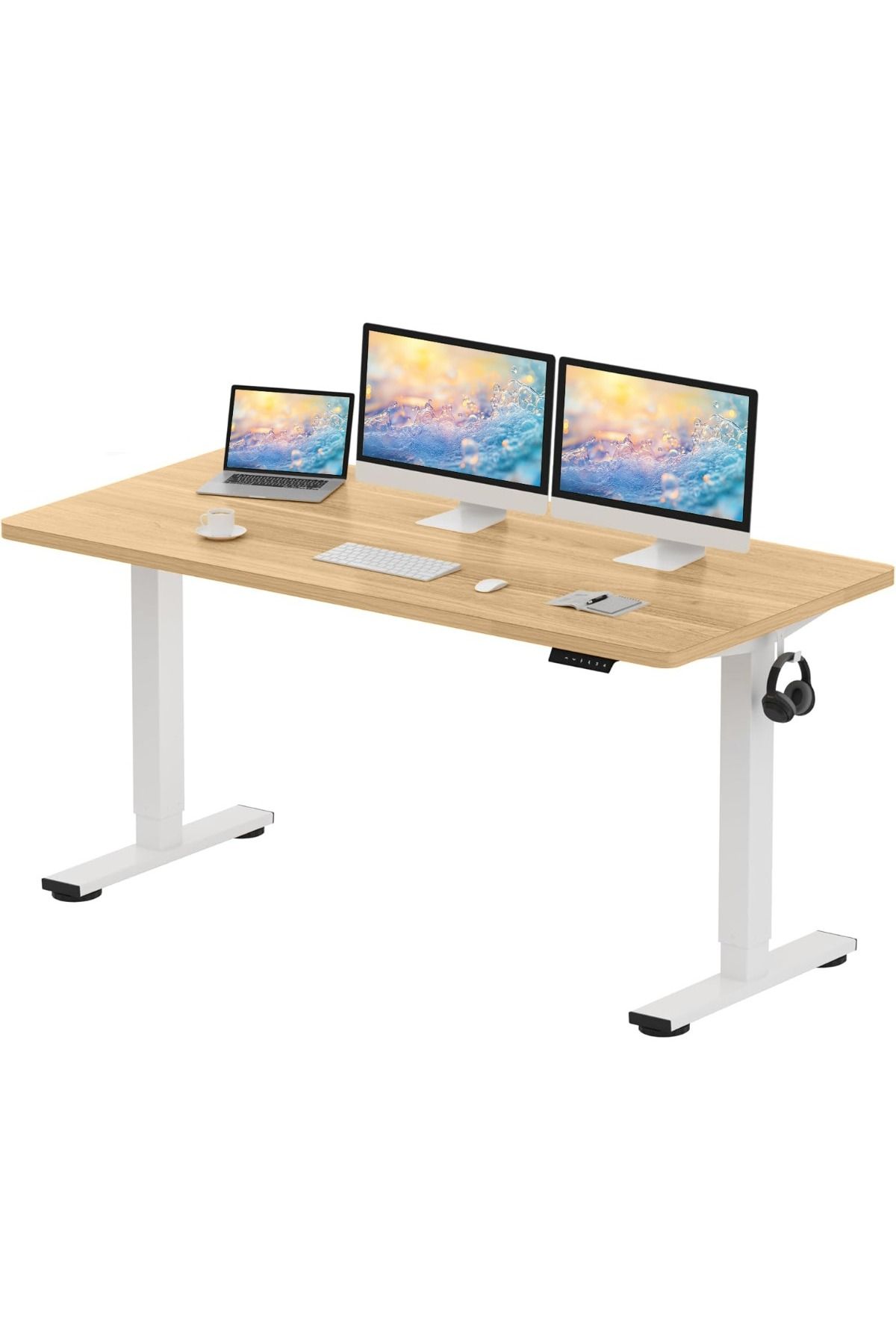 Mahmayi-FlexiSpot Modern Standing Desk with Height Adjustable 150x65 cm - Coco Bolo and White 1