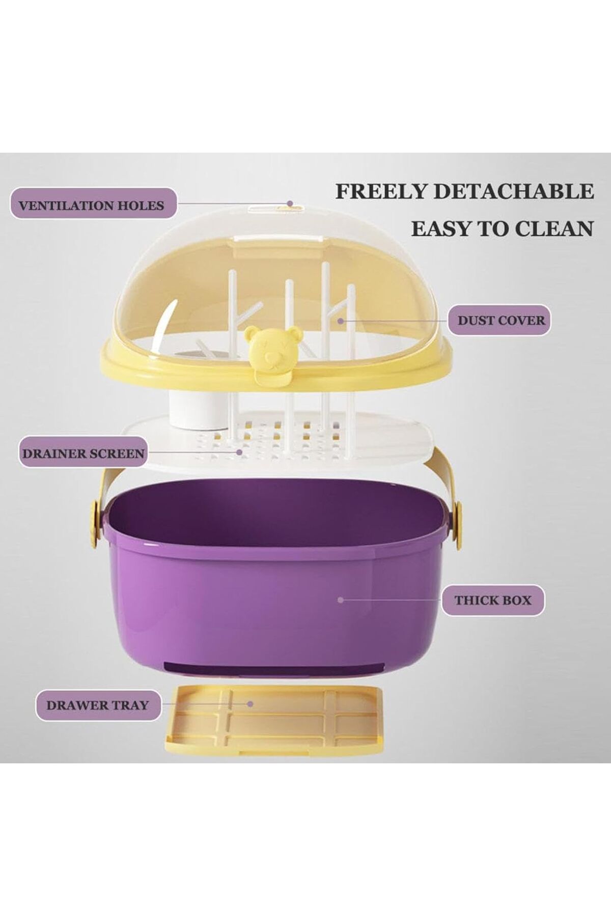 COOYA-Baby Bottle Drying Rack,Large Baby Bottle Organizer with Cover ＆ Removable Drain Tray,Easy to Clean 6