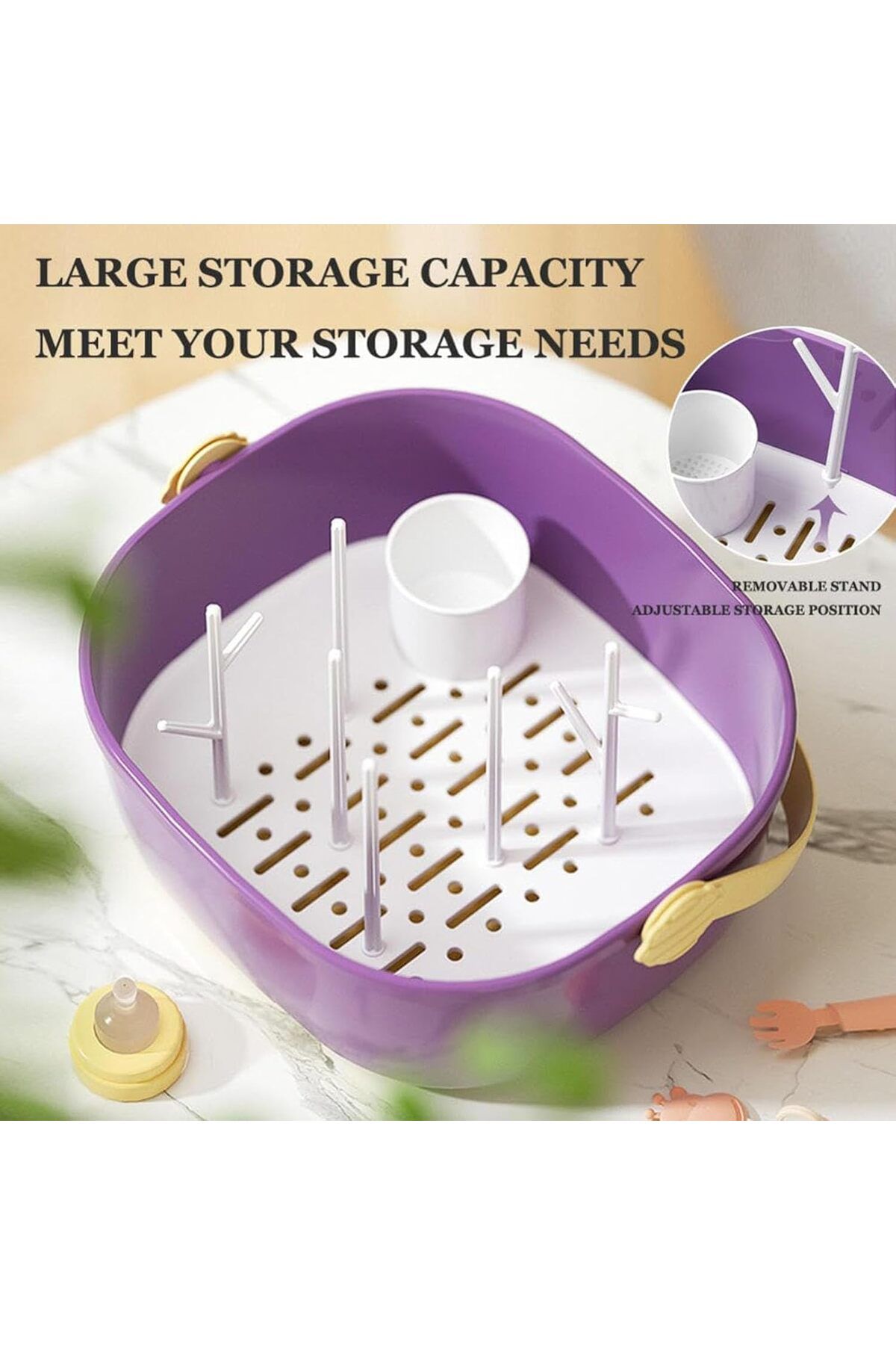 COOYA-Baby Bottle Drying Rack,Large Baby Bottle Organizer with Cover ＆ Removable Drain Tray,Easy to Clean 5