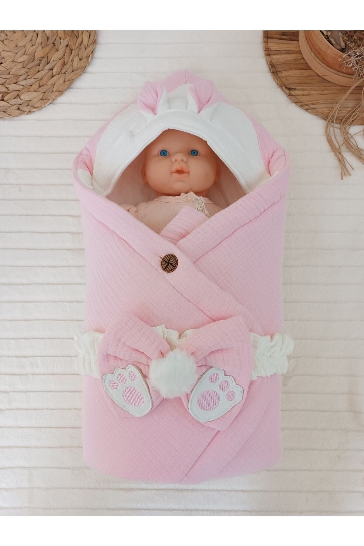 Tomuycuk 4 Kat Müslin Pembe Bebek Battaniyesi %100 Pamuklu Doğal Organik Uyku Kundağı Hastane Çıkışı fotoğrafı 6 (önizleme)