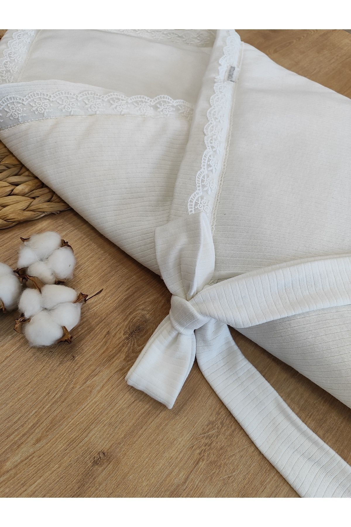 Tomuycuk Ekru Bebek Battaniyesi %100 Pamuklu Doğal Organik Uyku Kundağı Hastane Çıkışı Yenidoğan Hediyelik fotoğrafı 7 (önizleme)