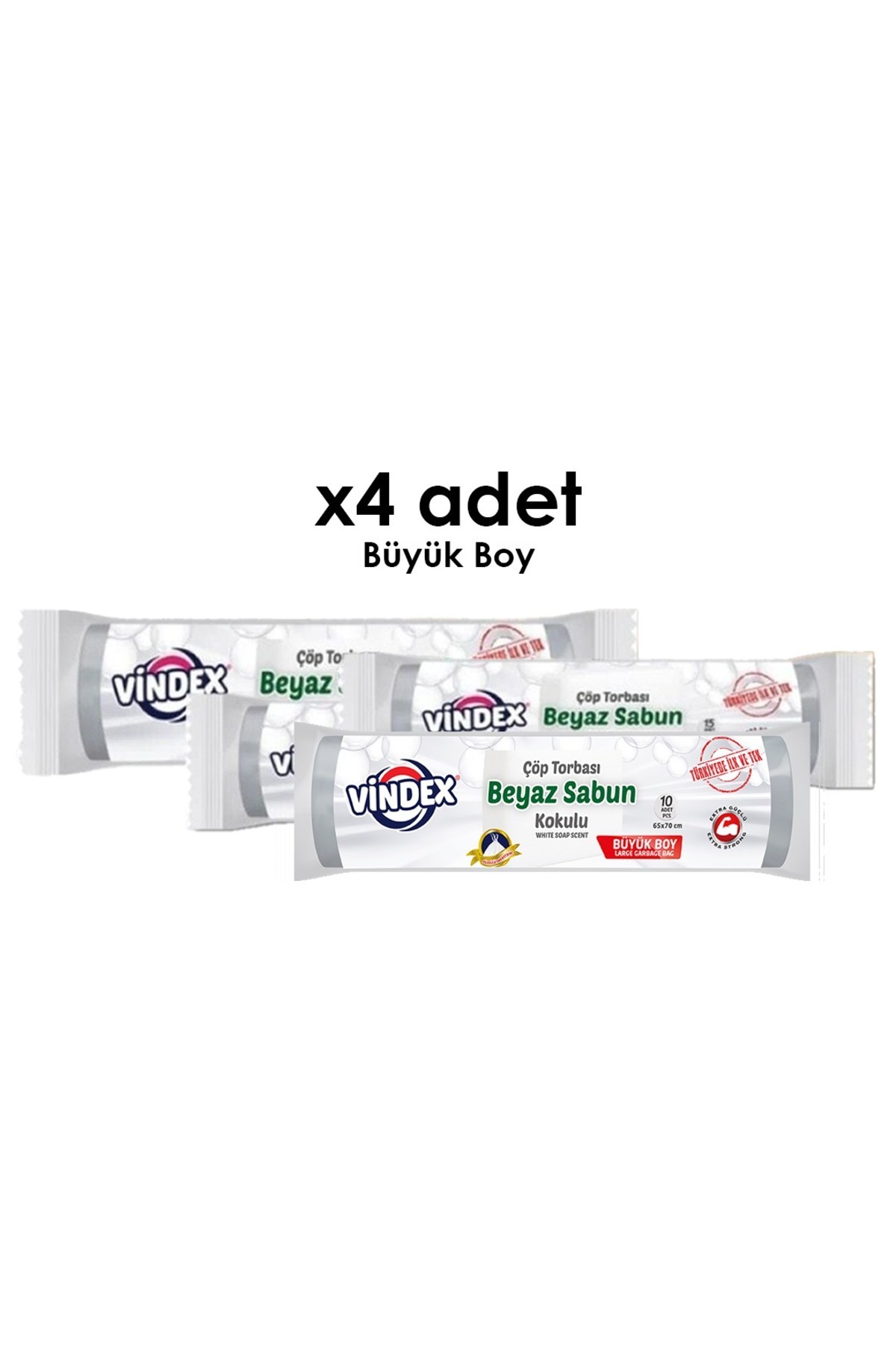 Vindex VİNDEX Beyaz Sabun Kokulu Büzgülü Çöp Torbası - Büyük BOY 65x80 - 4 Adet
