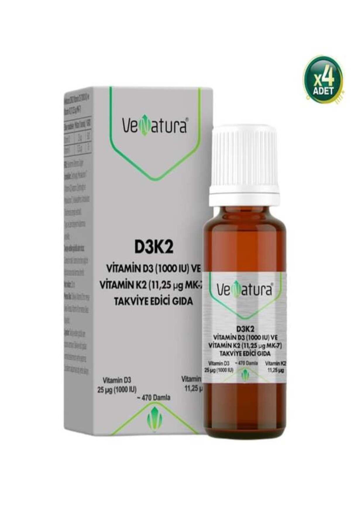 VeNatura D3k2 Vitamin D3 Ve K2 (11,25 MCG MK-7) Damla 20 ml - 4 Adet