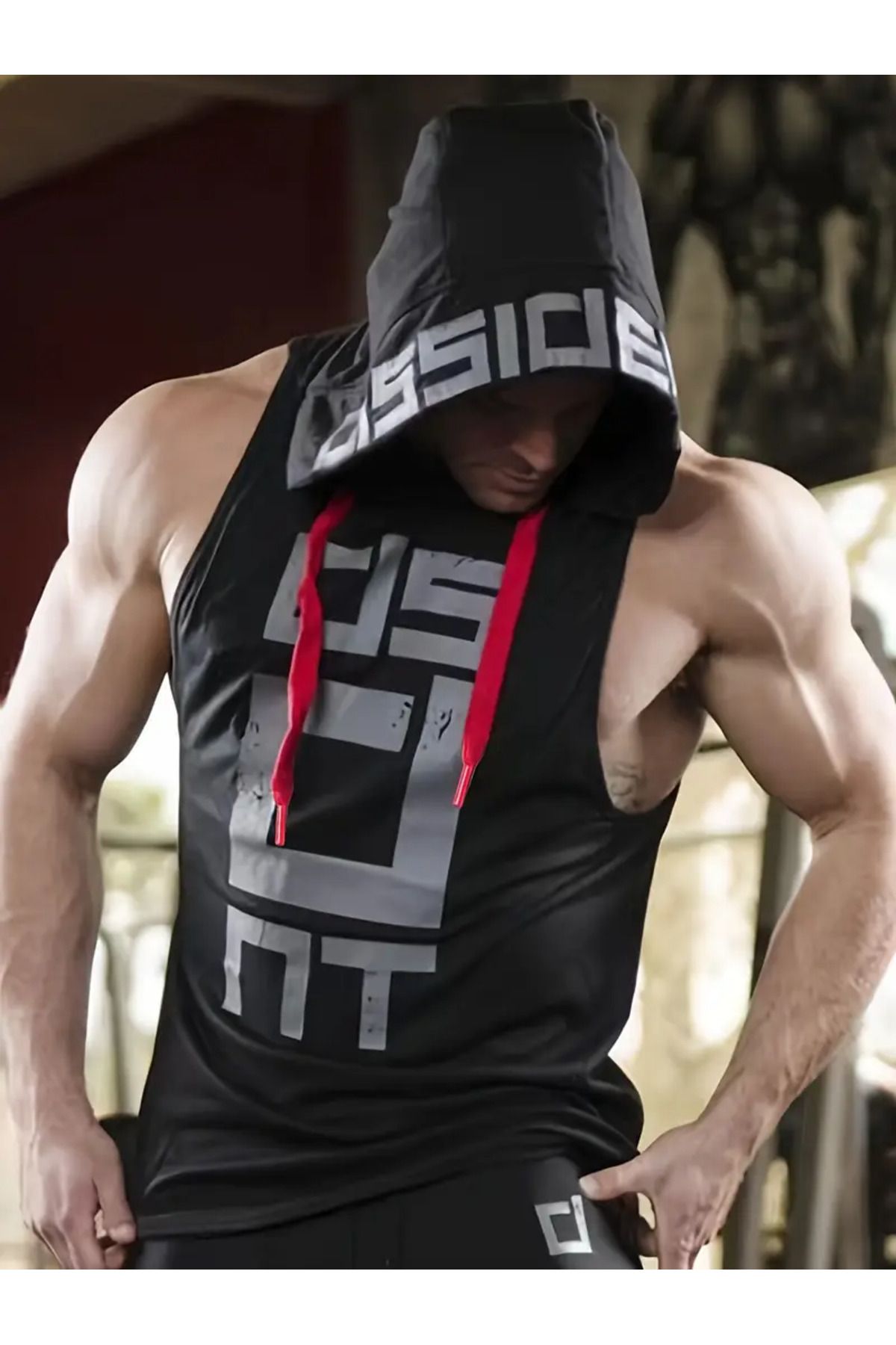 PENTHİLUS Hanorace Sport Fără Mâneci Cu Glugă Cu Litere Imprimate Pentru Bărbați Îmbrăcăminte Sportivă Pentru Alergare Ocazională Masculin - L