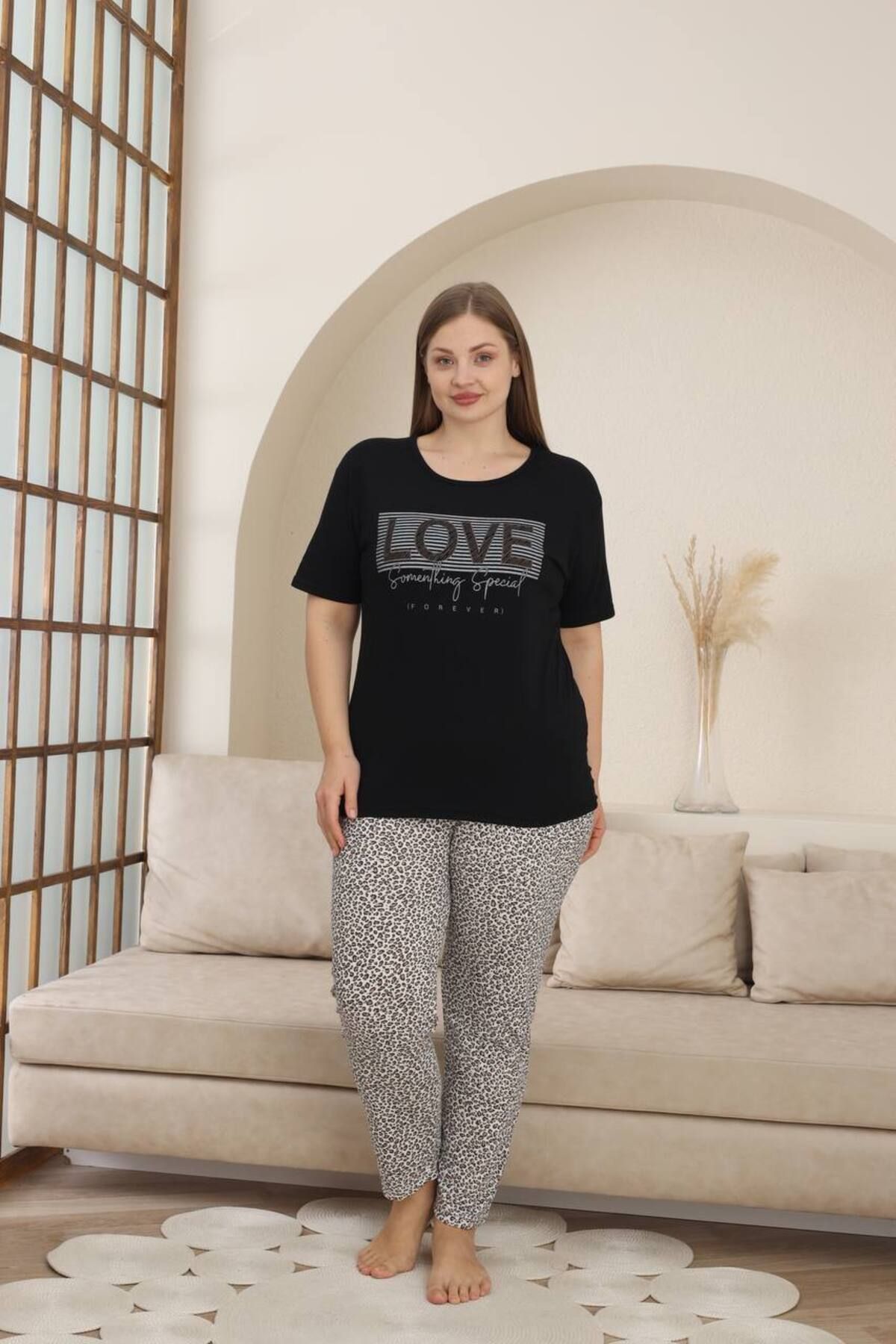 Lunaberry-Leopard Oversize Large Size Summer Short Sleeve Leopard Pajama Set, Soft and Stylish 2
