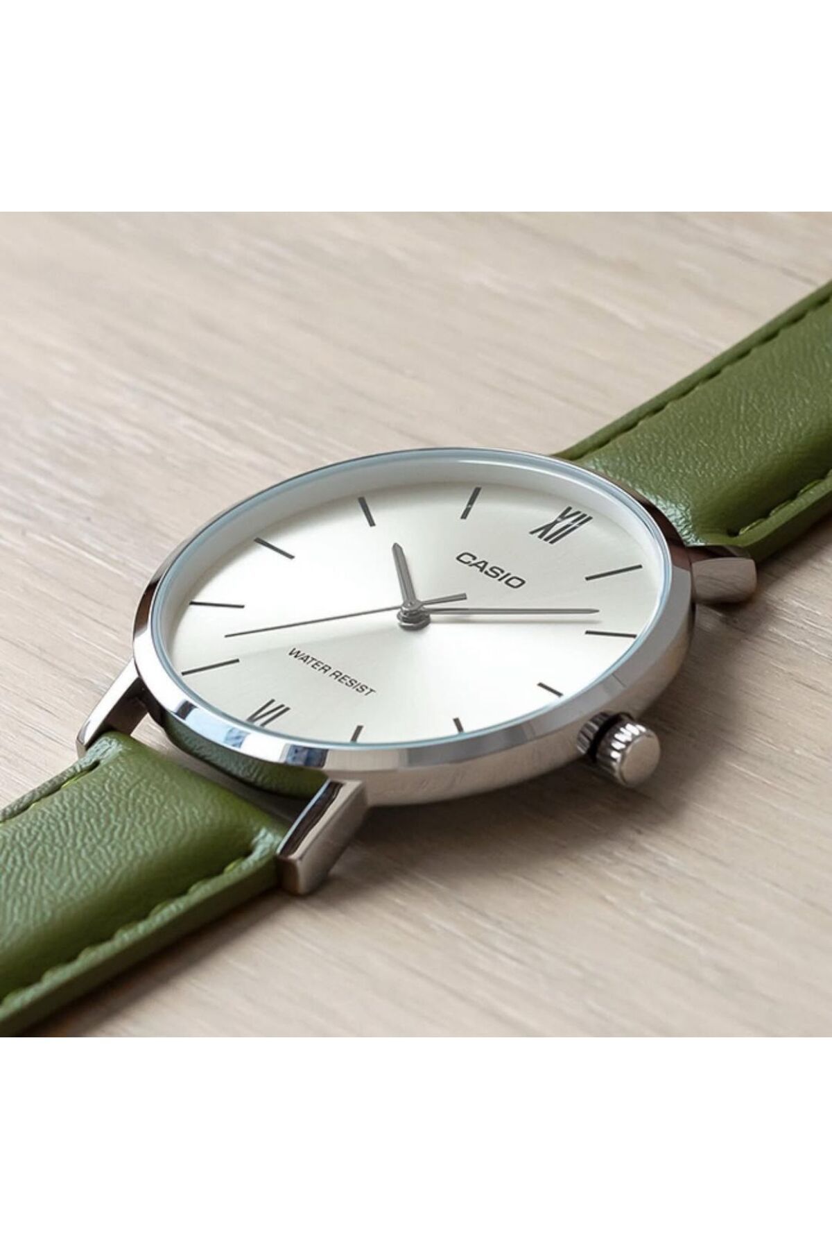 Casio-Casio Unisex Analog-Digital Watch with Leather Strap MTP-VT01L-3BU 40mm - Green 4