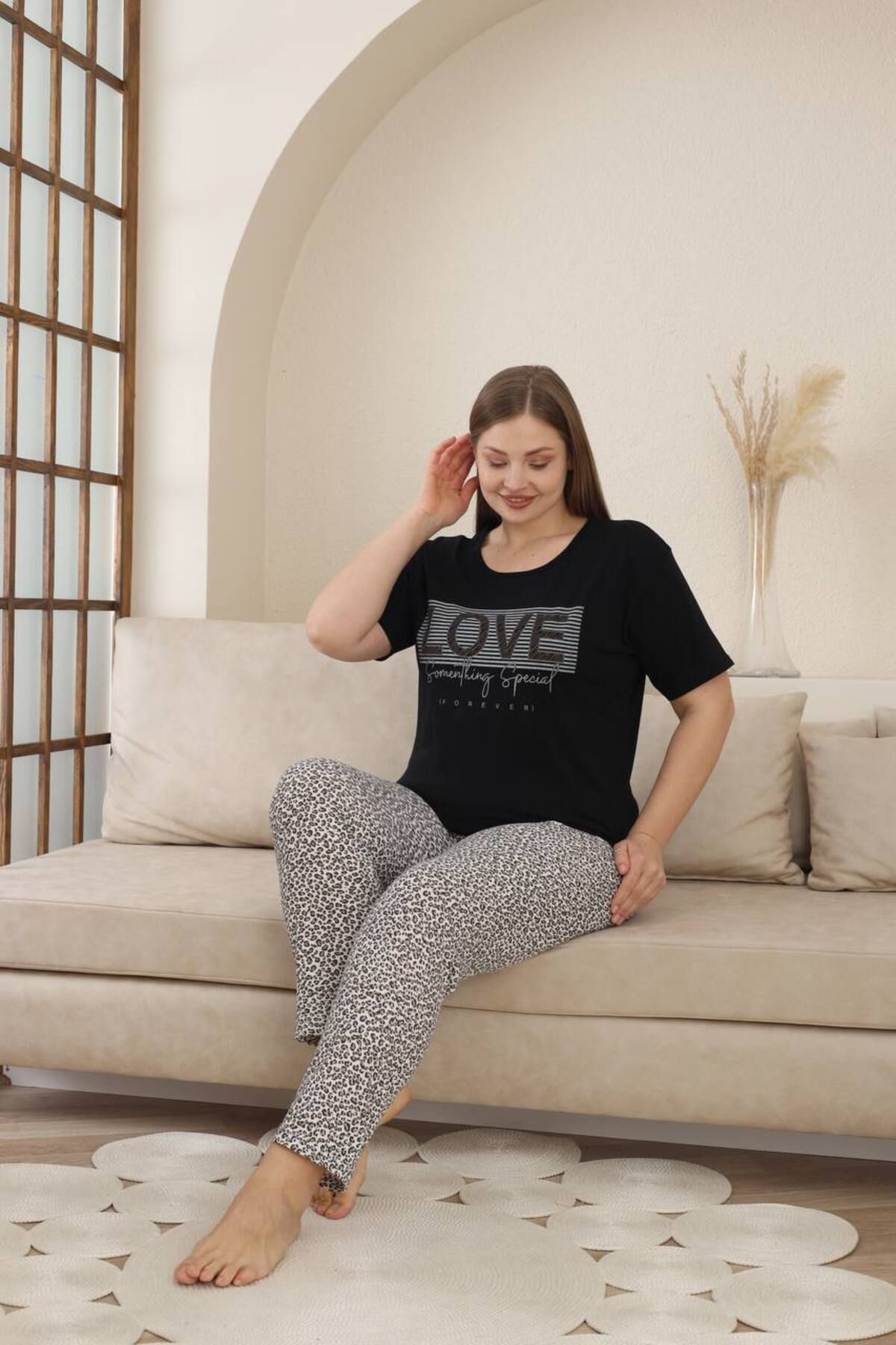 Lunaberry-Leopard Oversize Large Size Summer Short Sleeve Leopard Pajama Set, Soft and Stylish 6