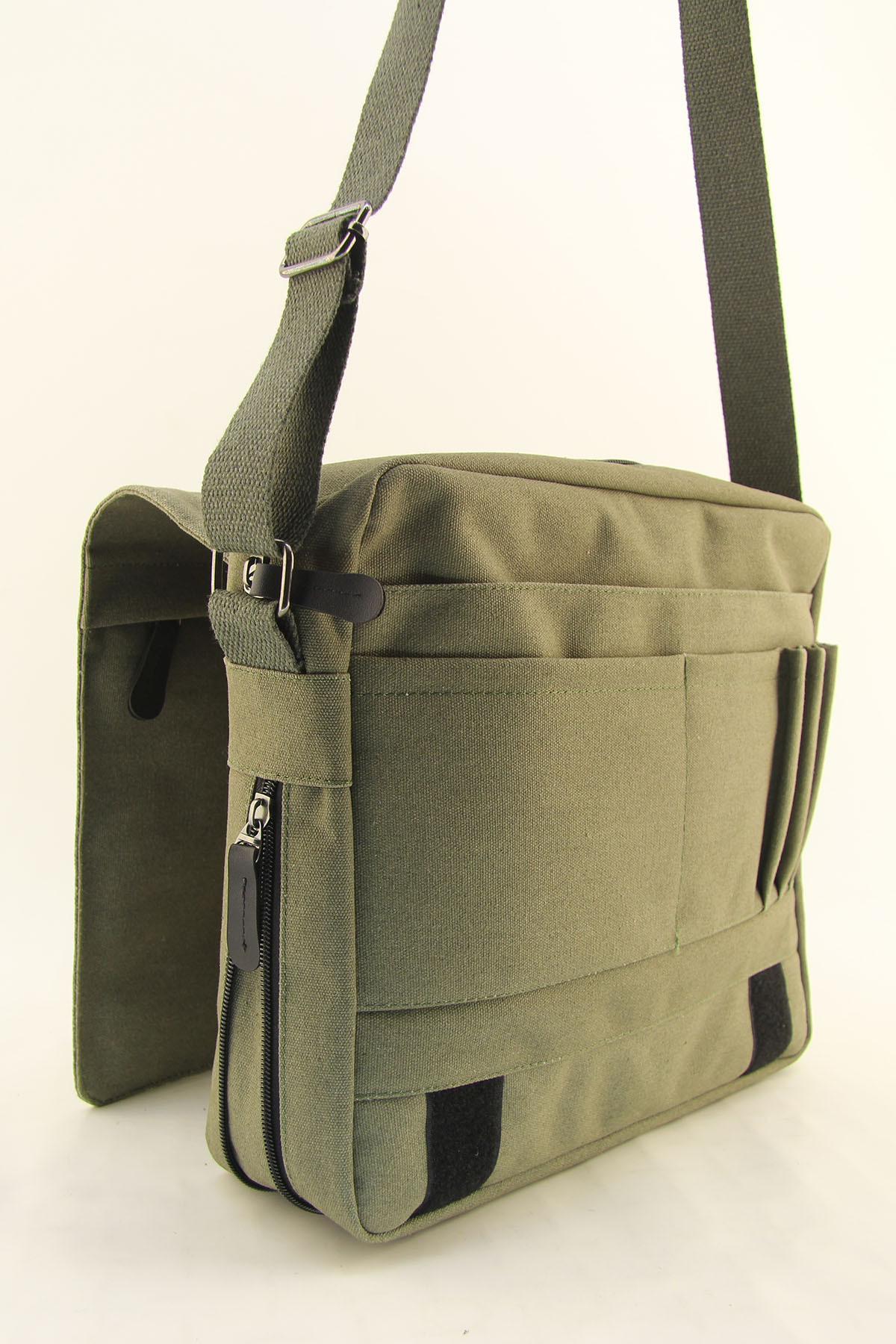 QUB CLUB-Canvas Khaki Waterproof Gusseted Postman Business School Briefcase Street Bag 4