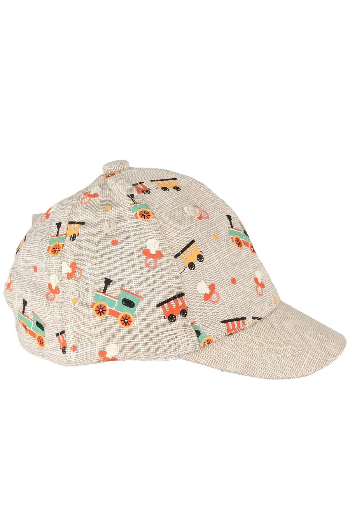 bebegen-Baby Boy Beige Train Printed Hat 0-18 Months 2