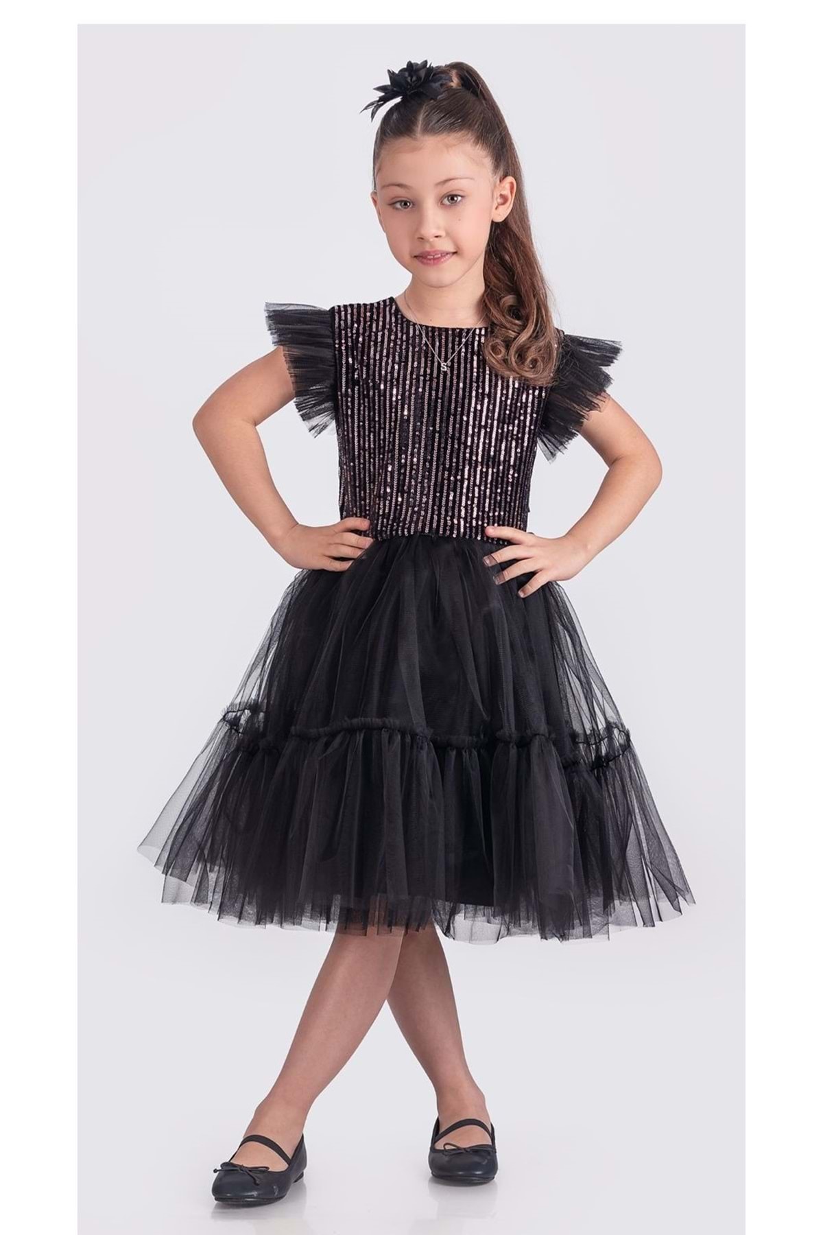 Mnk Baby&Kids Pul Payet Katkat Tütü Etekli Kız Çocuk Elbise M00722 SİYAH - PEMBE