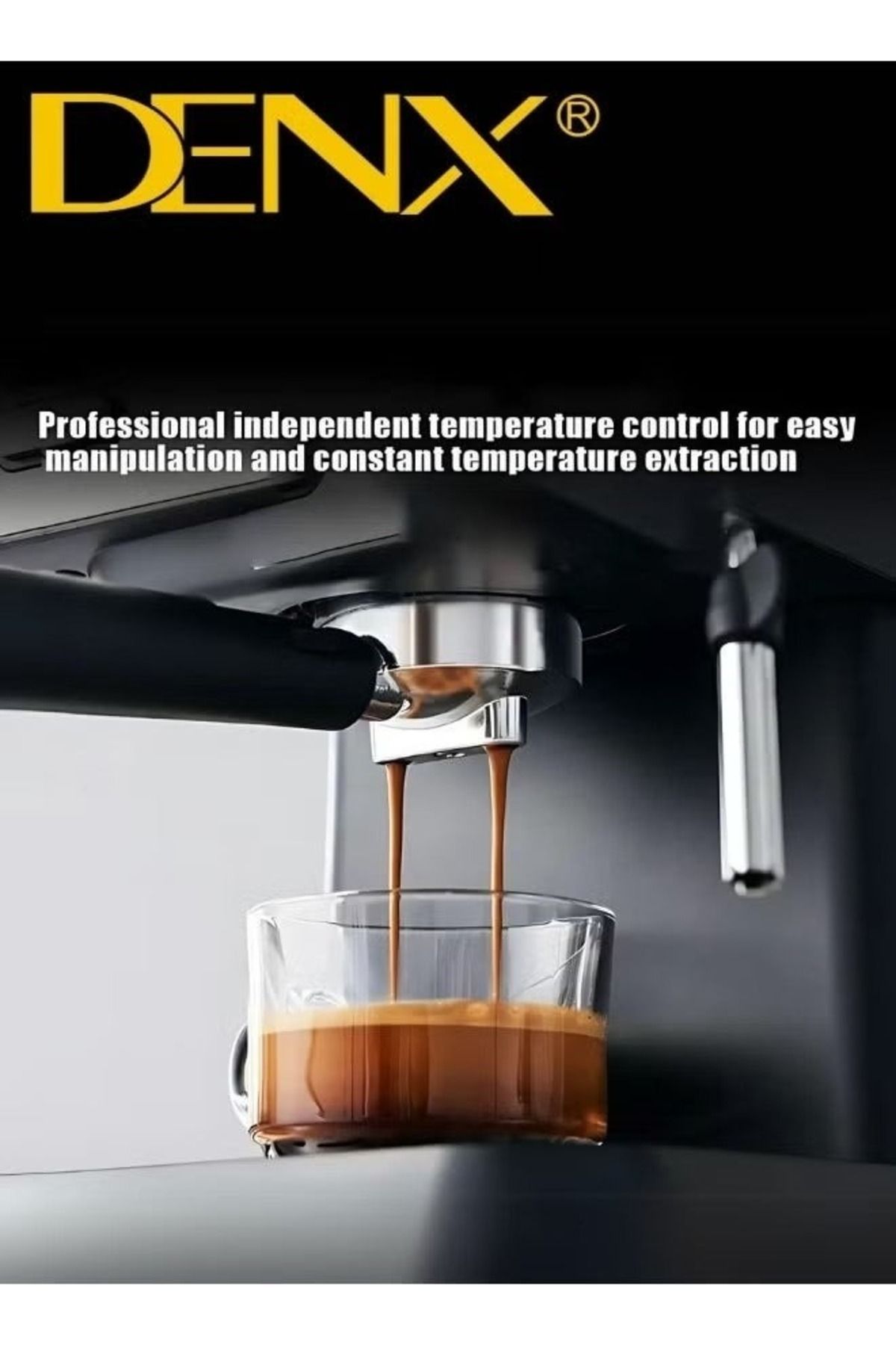 Denx-Espresso Coffee Machine, 1.6l Capacity, 850w Power, With Milk Frother, Cappuccino, Latte Maker 4