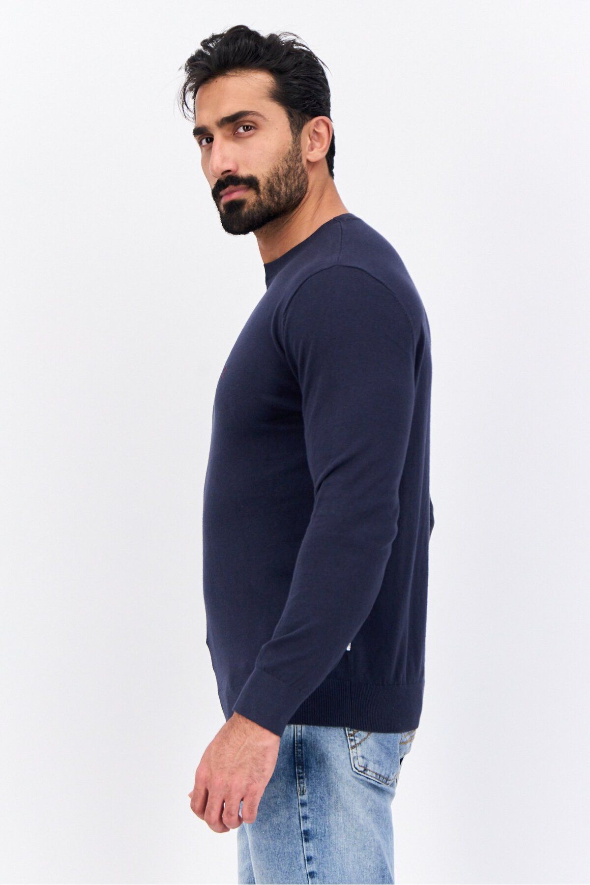 Peter Werth-Men Crew Neck Long Sleeves Embroidered Logo Sweatshirt, Navy 3