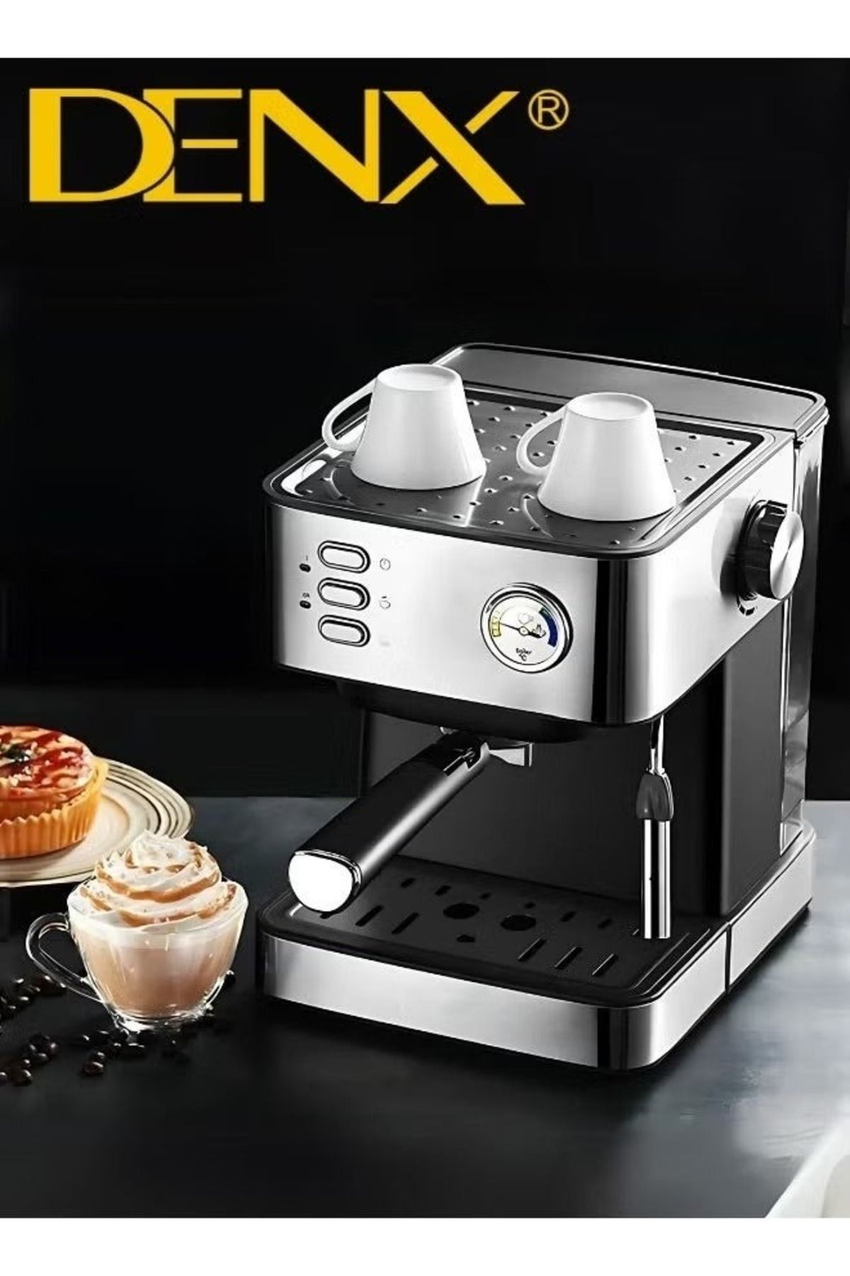 Denx-Espresso Coffee Machine, 1.6l Capacity, 850w Power, With Milk Frother, Cappuccino, Latte Maker 2