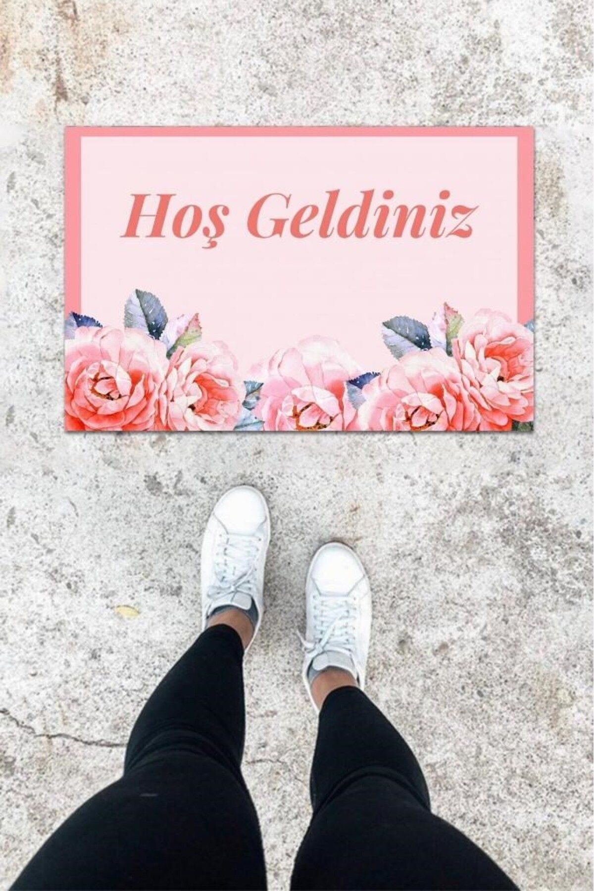 Tahtakale Toptancısı Dijital Baskı Pembe Gül Desen Kapı Önü Paspası K-1011
