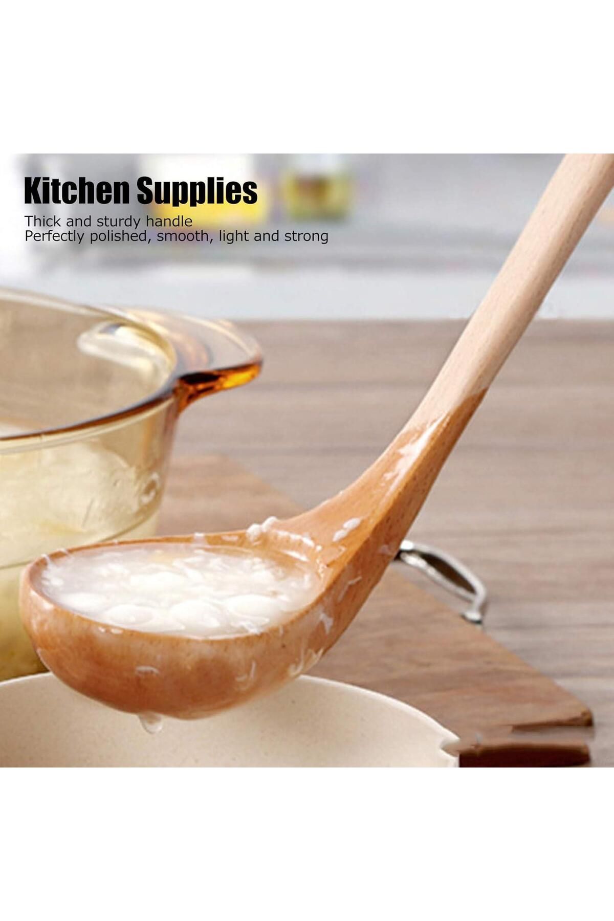RAMDET-30cm Wooden Ladle Deep Soup Spoon Wooden Board Dining Ladle Ladle with Hanging Hole 6