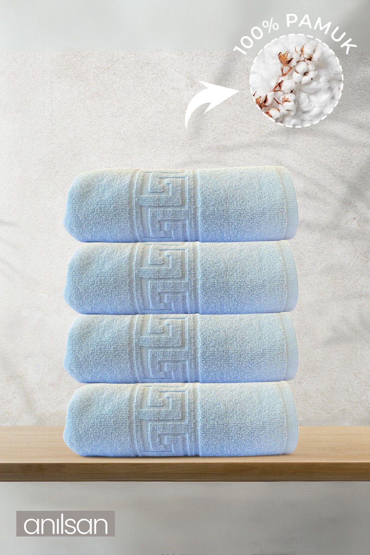 Anılsan Pachet De 4 Prosoape De Baie Albastru Grecesc - 70x140 Cm, 490 Gr, 100% Bumbac, Prosoape Spa Și Hotel - One Size