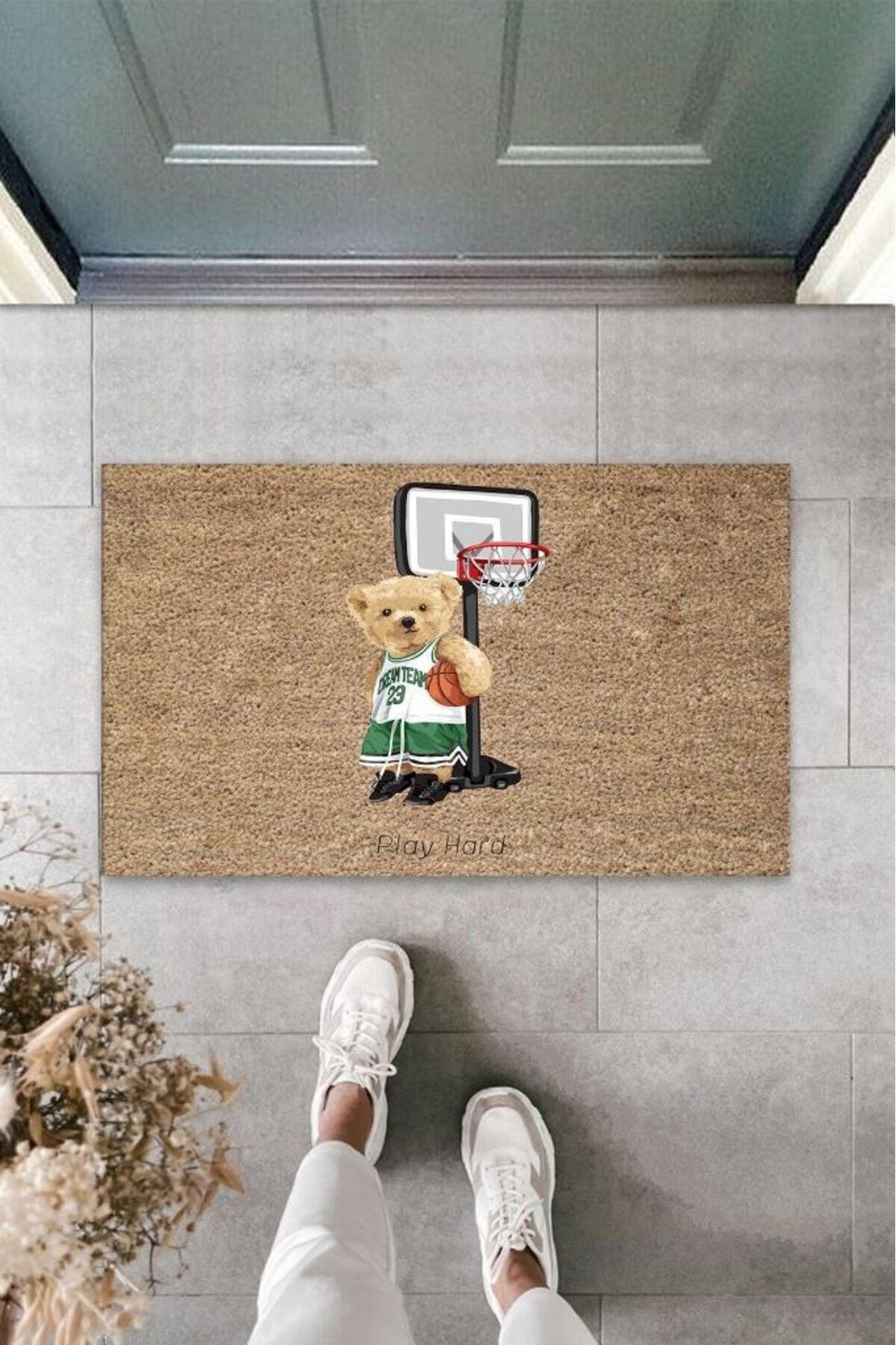 aydınbey Bej Kapı Önü Paspası Basketci Ayıcık Desen K-3349