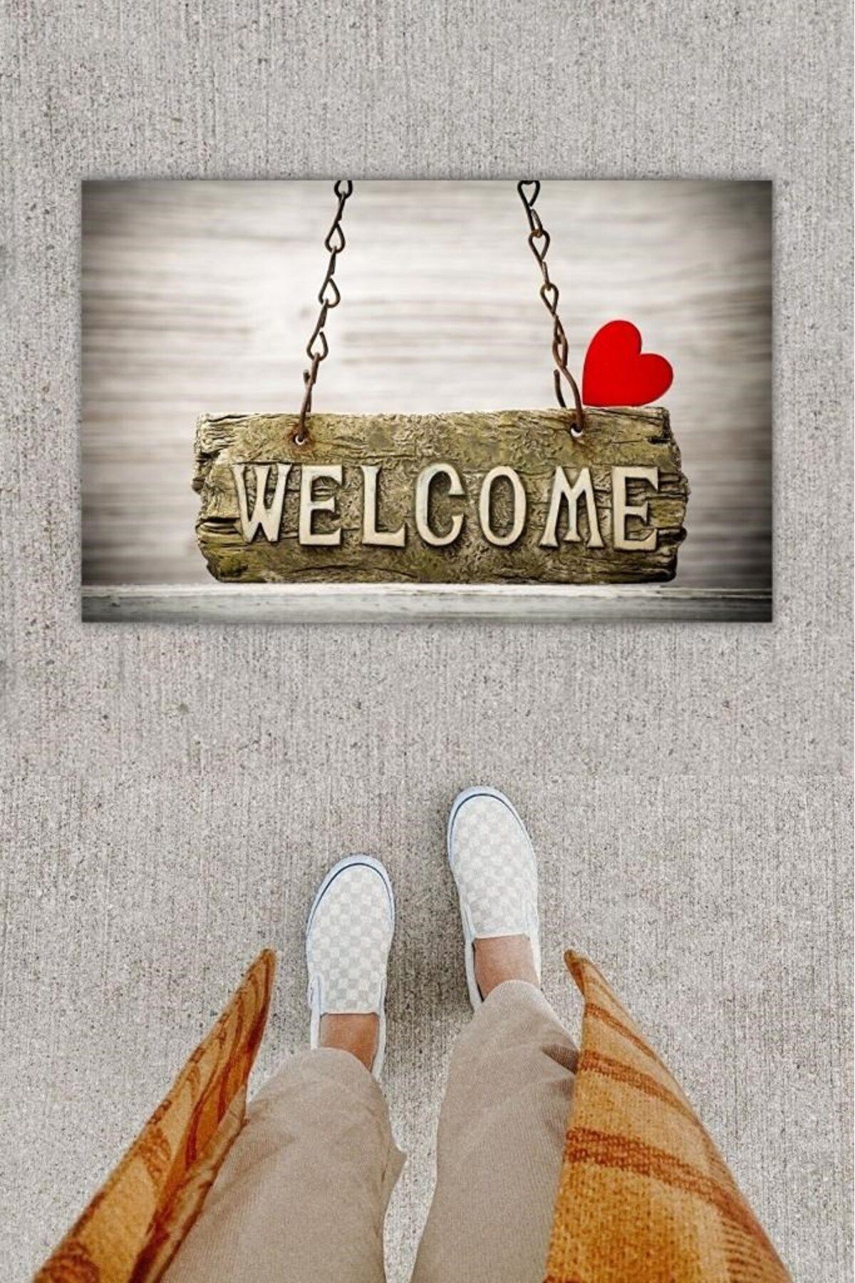Tahtakale Toptancısı Dijital Baskı Dekoratif Welcome Gri Kapı Önü Paspası K-1248