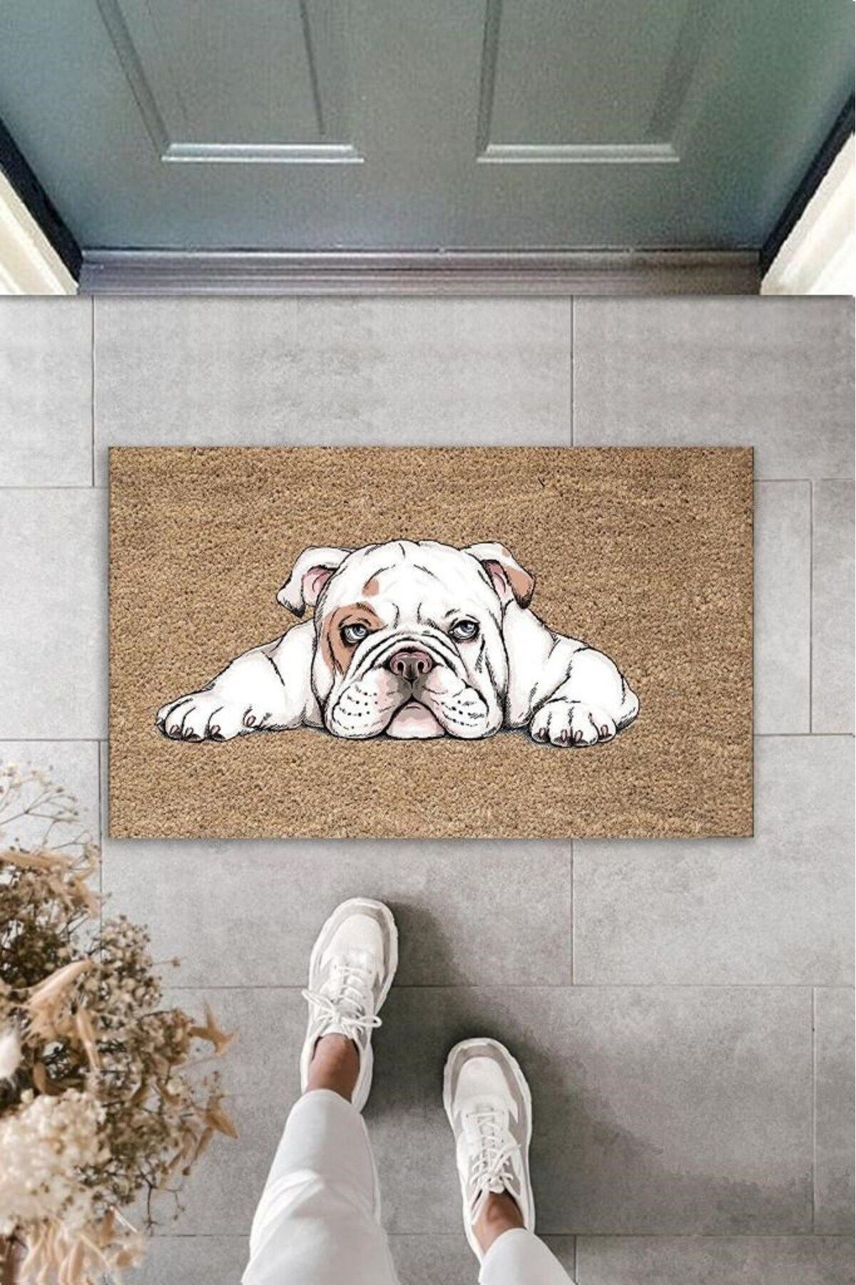 Nurum E Tİcaret Dekoratif Dijital Baskı Bej Köpek Dış Mekan Paspas K-3005