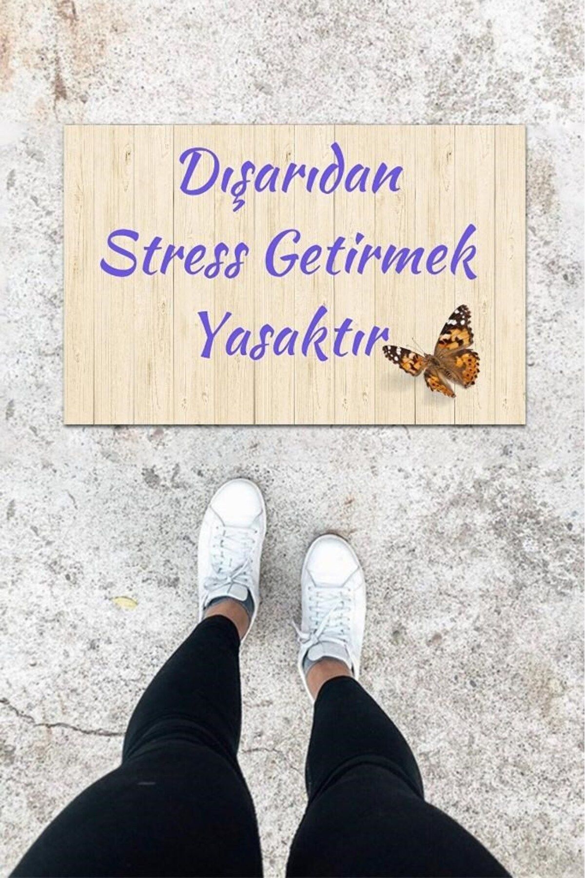 Tahtakale Toptancısı Dijital Baskı Krem Kelebek Desen Kapı Önü Paspası K-1016