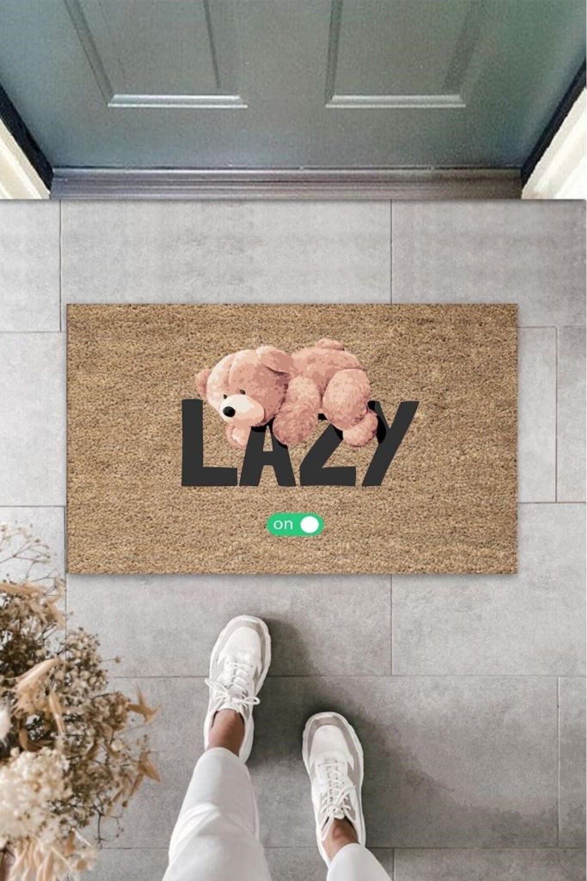 aydınbey Bej Kapı Önü Paspası Lazy Ayıcık Desen K-3352